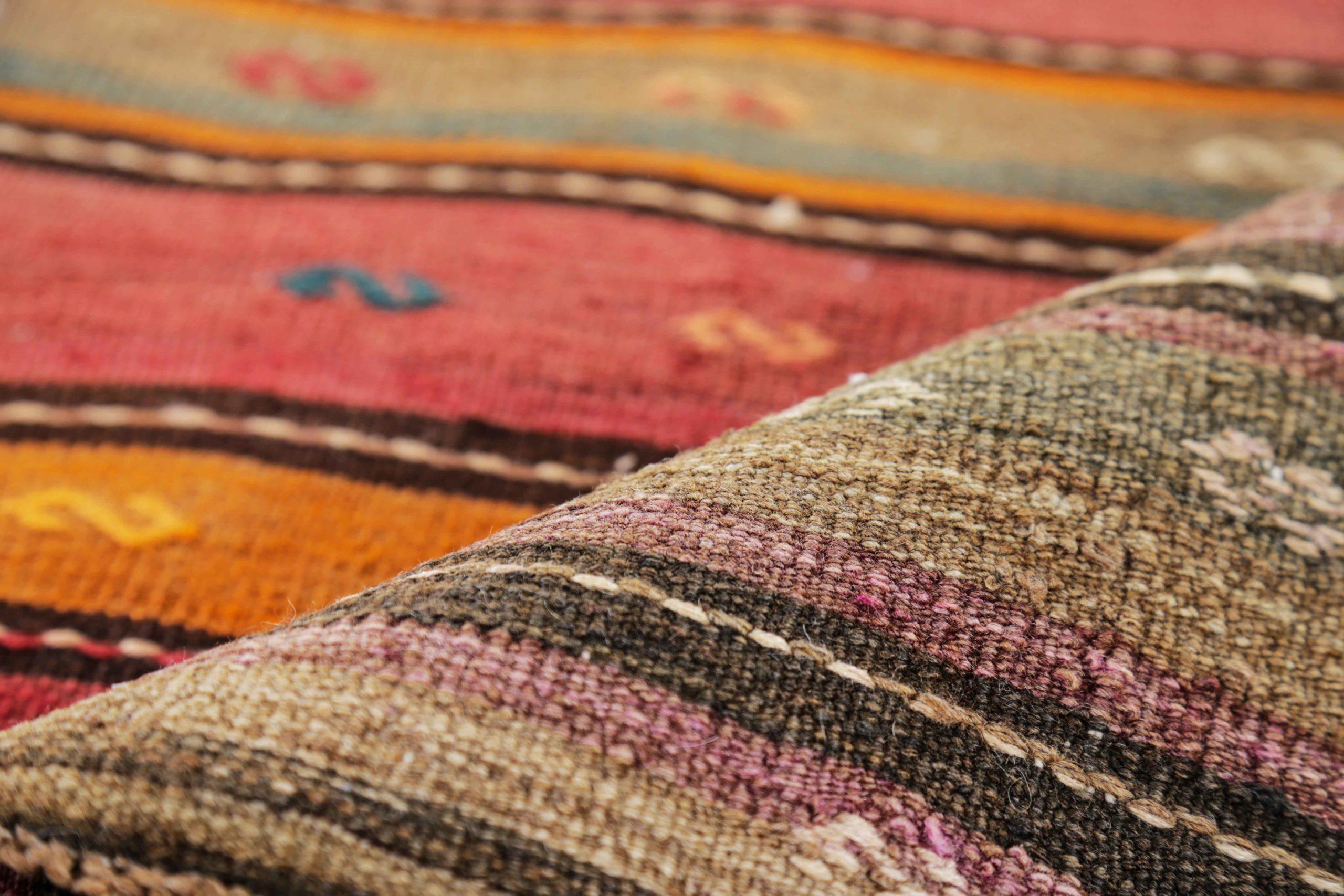 20ième siècle Rug & Kilim Kilim - Laine Brown Orange Rose Rouge Design - 91190 en vente