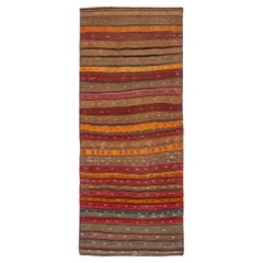 Persian Kilim Runner Rug - Wool Brown Orange Pink Red Design - 91190