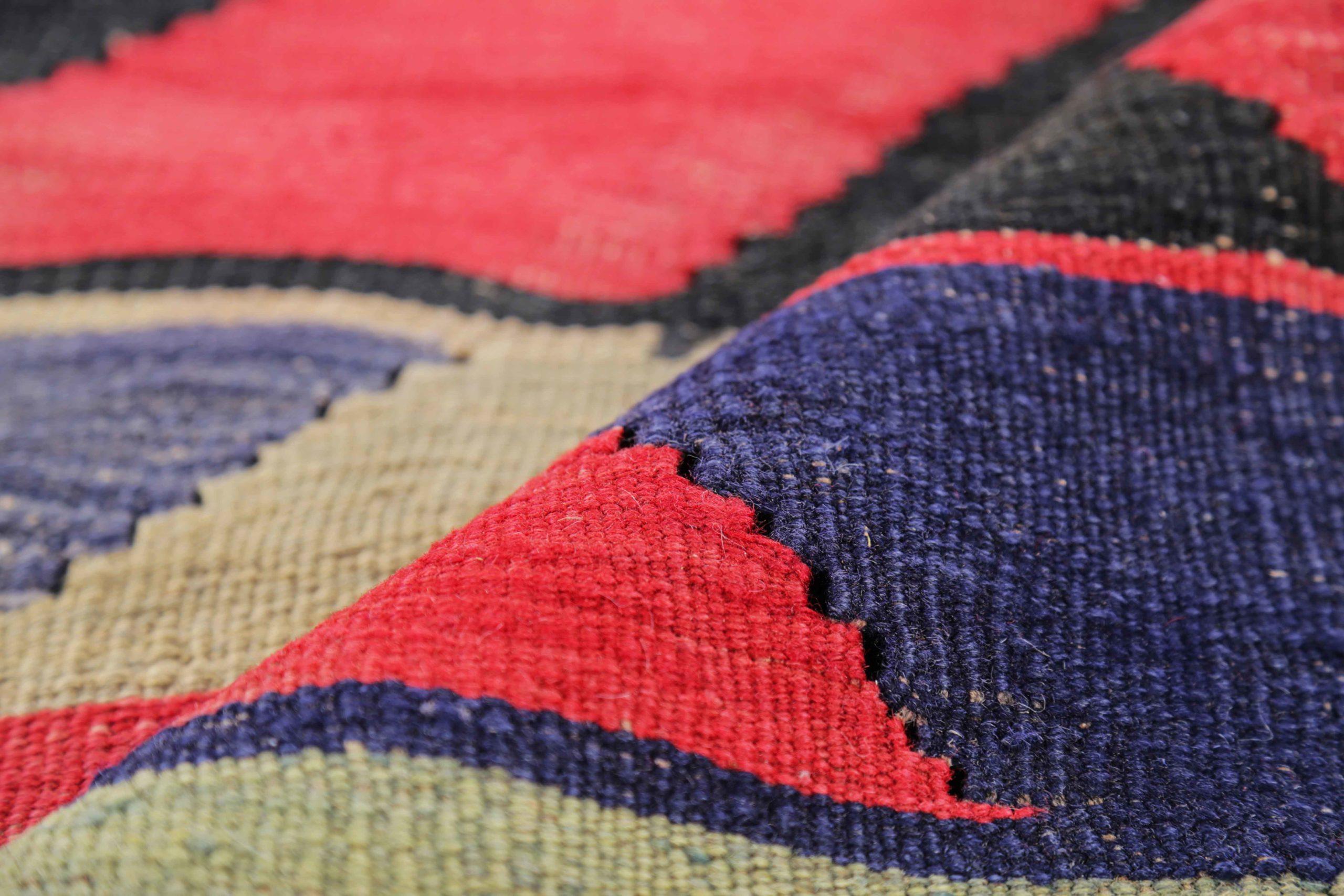 Persische Kilim Läufer Teppich Circa 1910 - Wolle Schwarz Blau Grün Rot Gelb - 91193 (20. Jahrhundert) im Angebot