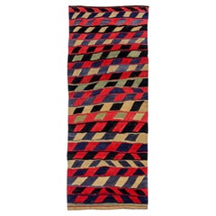 Persian Kilim Runner Rug Circa 1910 - Wool Black Blue Green Red Yellow - 91193