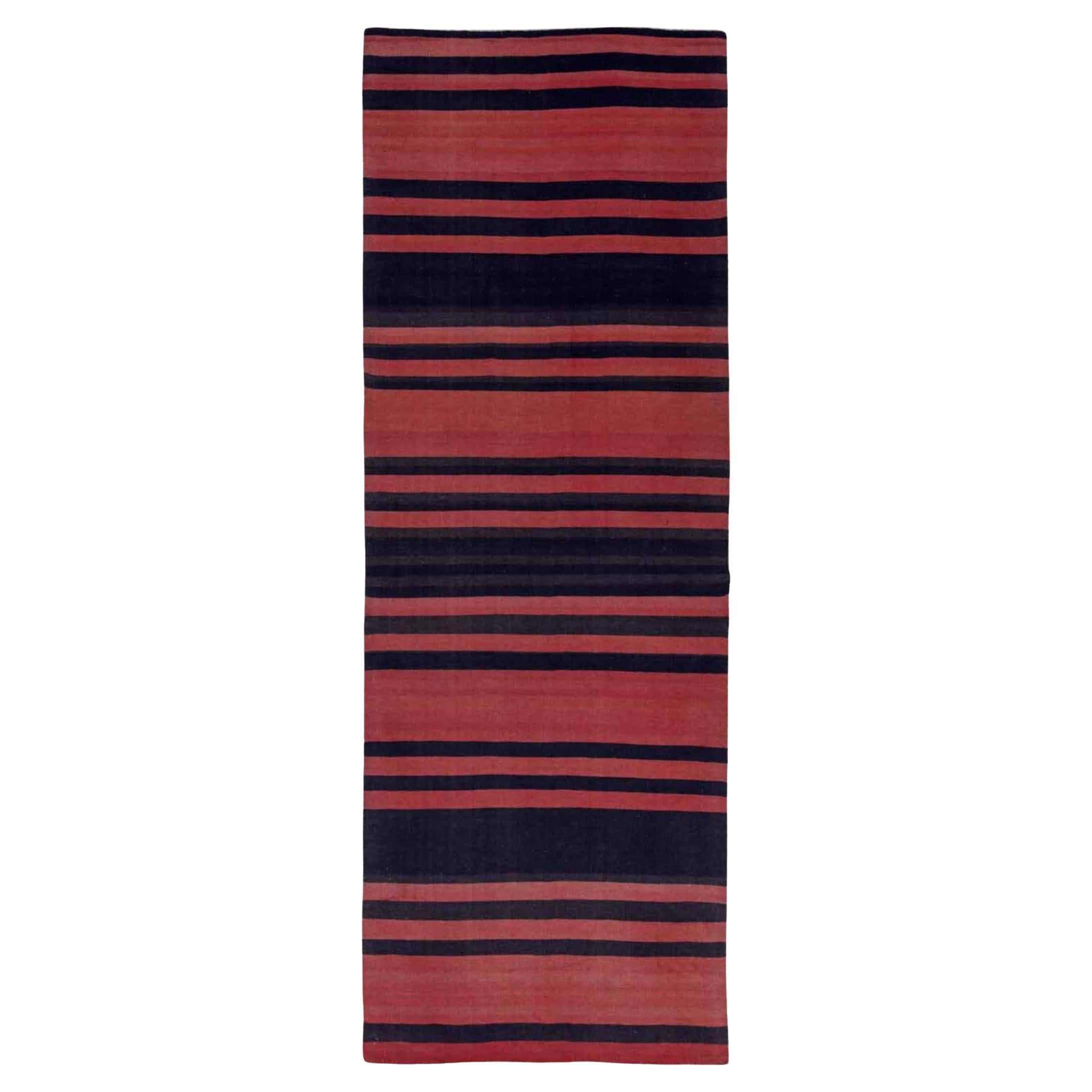Alfombra Persa Kilim Circa 1910 - Lana Diseño Negro Rosa Rojo - 91449 en venta
