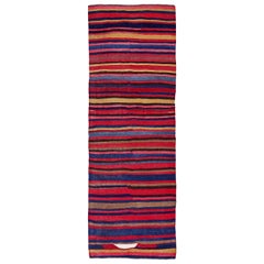 Persian Kilim Runner Rug Circa 1910 - Wool Blue Brown Pink Red Yellow - 91126