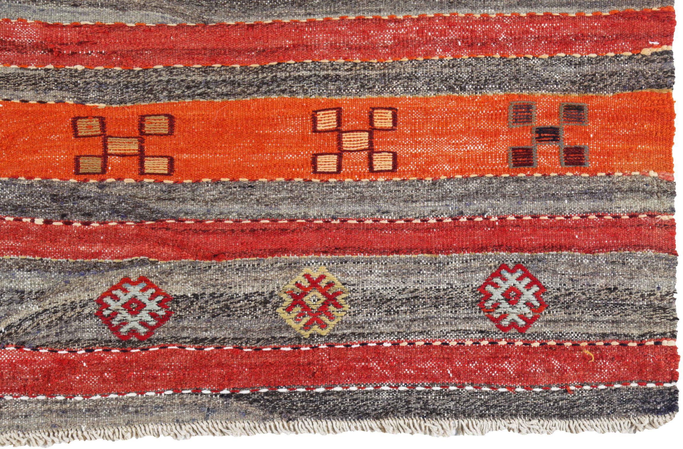 Persischer Kelim-Läufer Circa 1910 - Wolle Blau Grau Elfenbein Orange Rot Orange Rot - 91271 (20. Jahrhundert) im Angebot