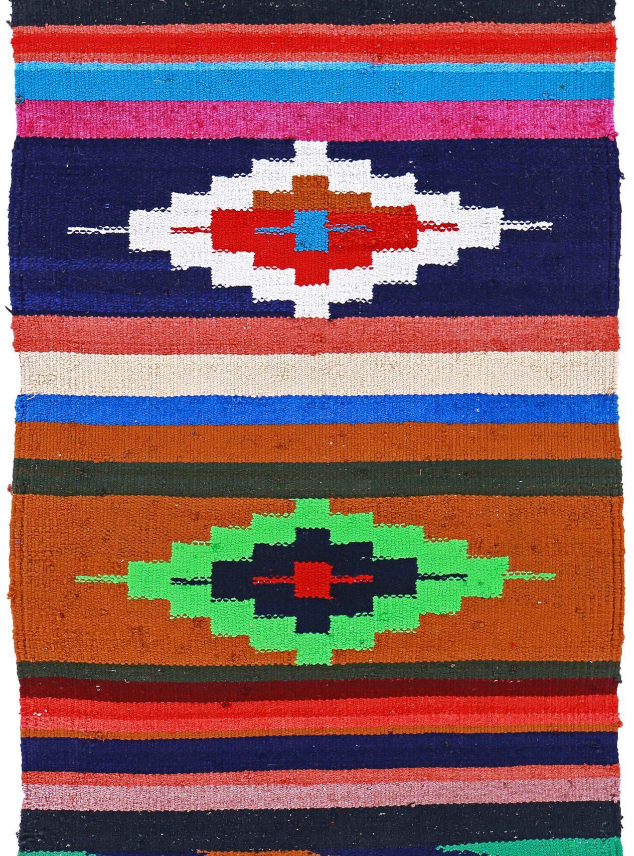 Persischer Kelim-Läufer Circa 1910 - Wolle Blau Grün Orange Rosa Rot - 91153 (Asiatisch) im Angebot