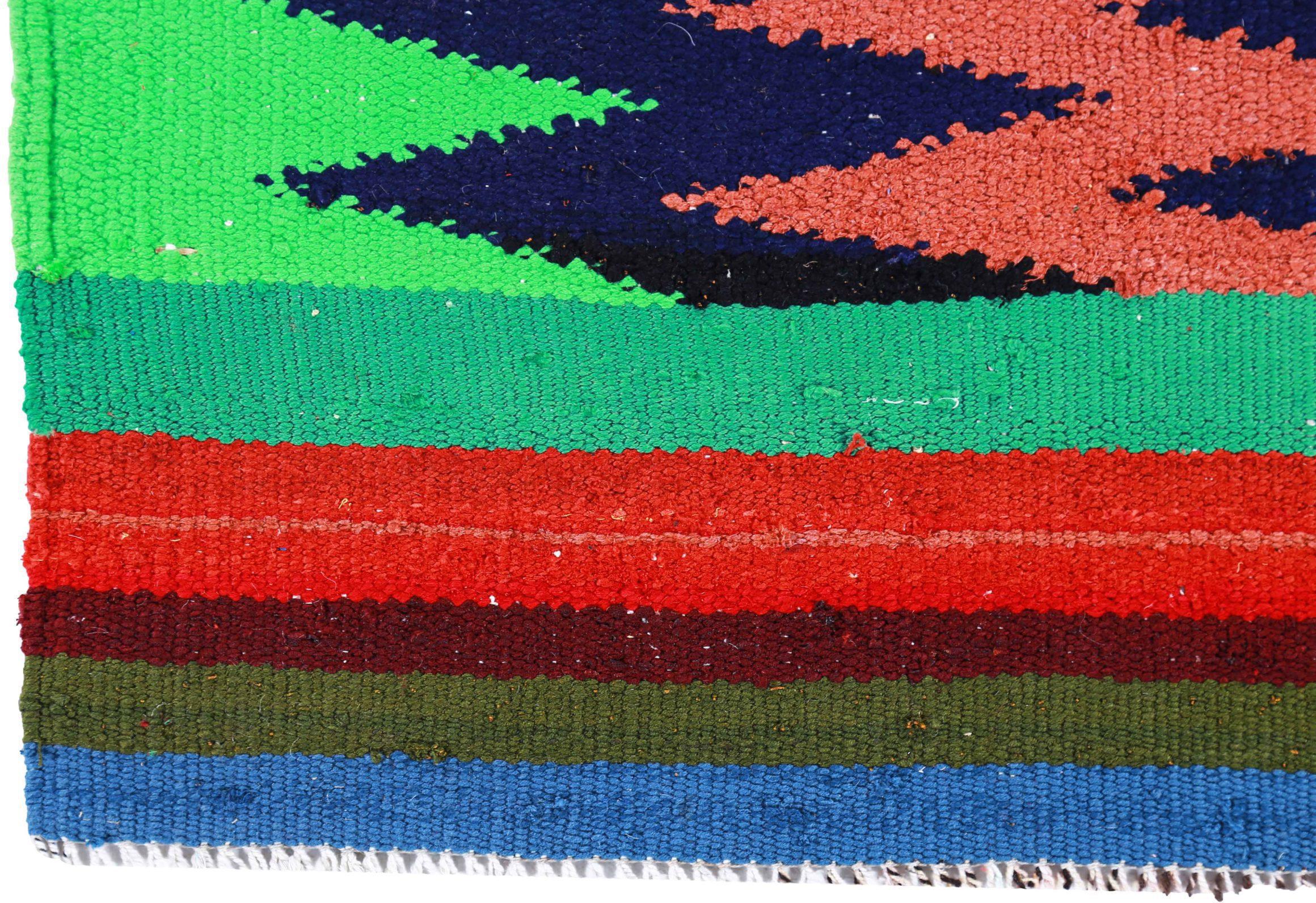 Persischer Kelim-Läufer Circa 1910 - Wolle Blau Grün Orange Rosa Rot - 91153 (20. Jahrhundert) im Angebot