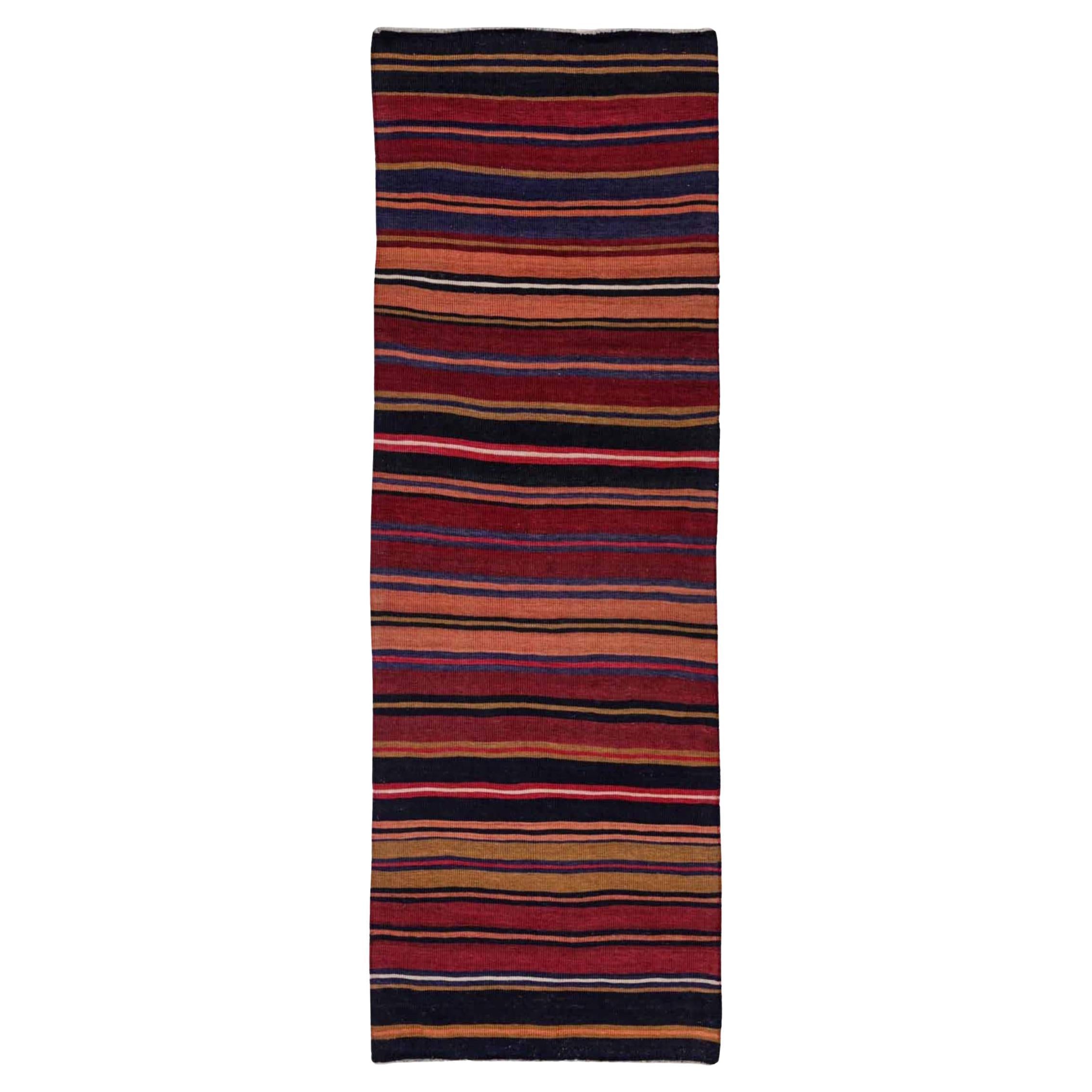 Alfombra Persa Kilim Circa 1910 - Lana Azul Verde Naranja Rojo Diseño - 91447