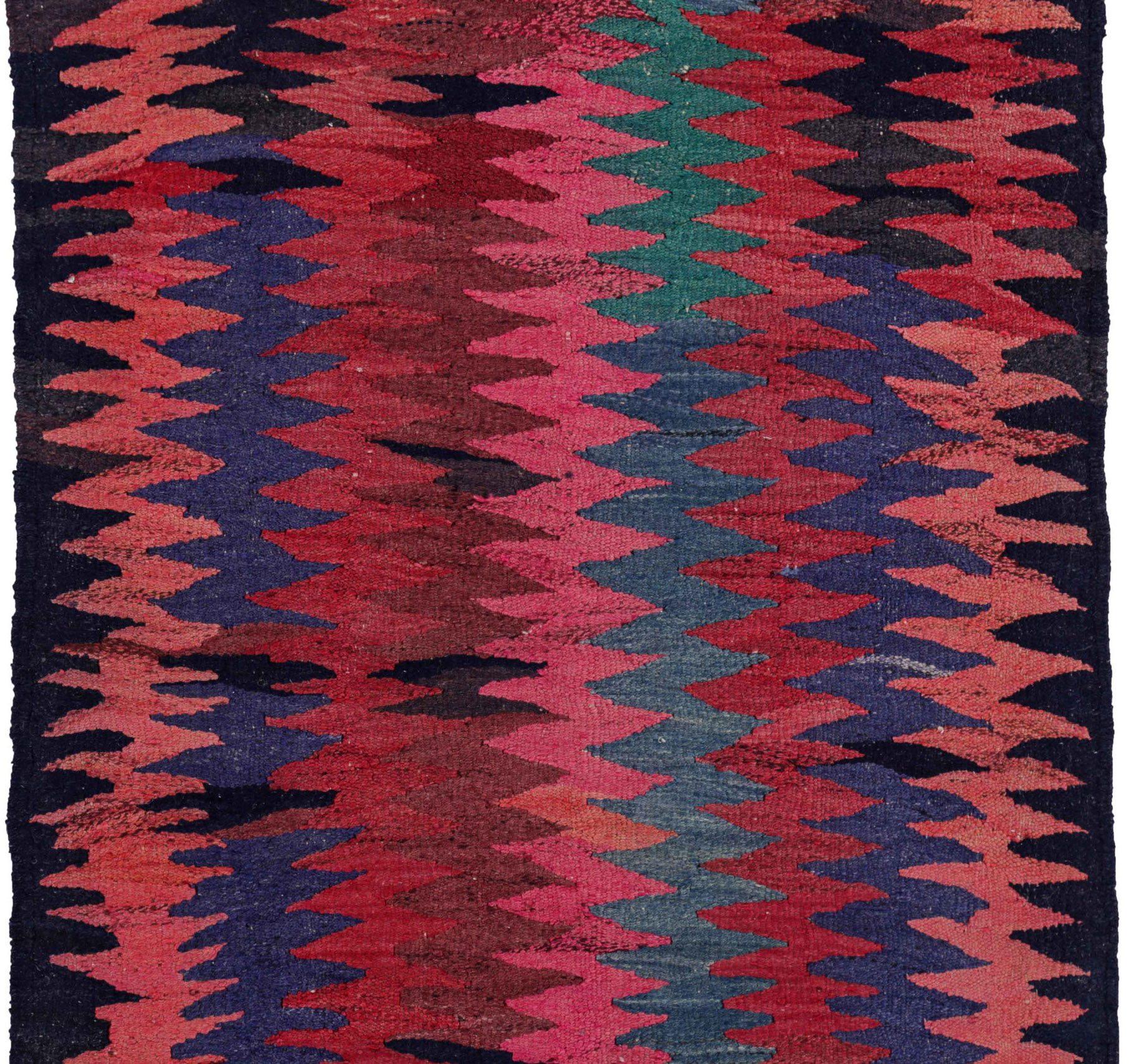 Alfombra Persa Kilim Circa 1910 - Lana Azul Verde Rosa Rojo Amarillo - 91462 Asiático en venta