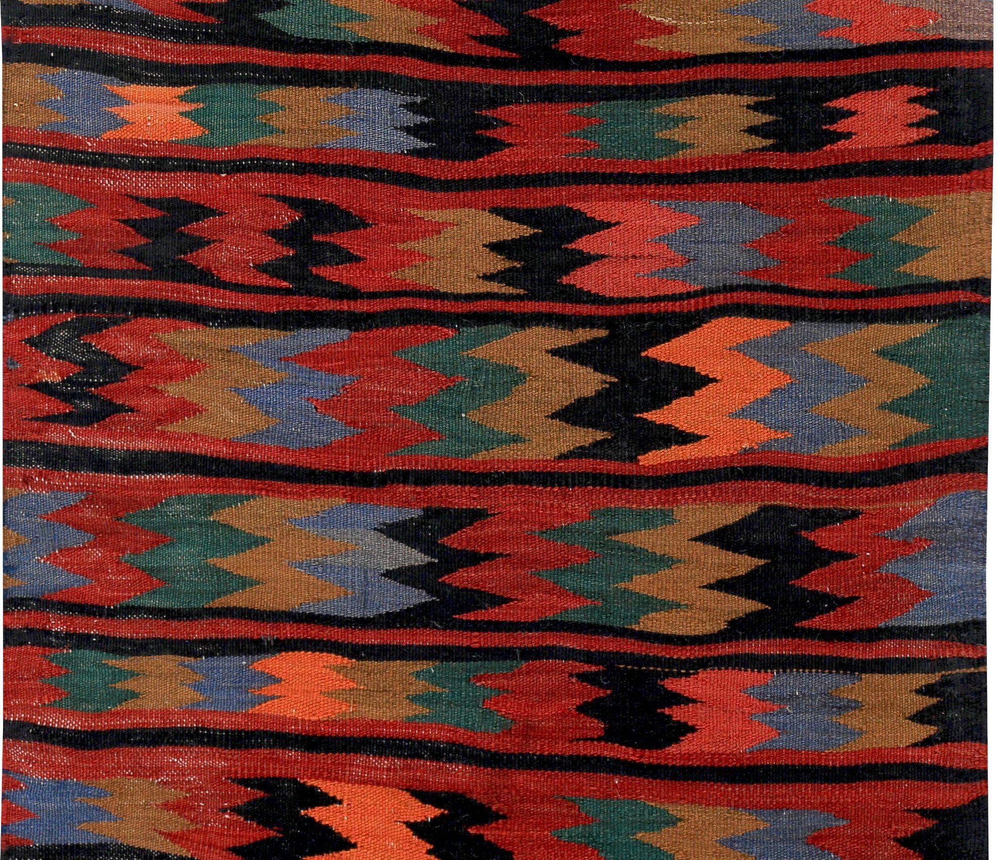 Alfombra Persa Kilim Circa 1910 - Lana Azul Verde Rojo Diseño - 89330 Asiático en venta