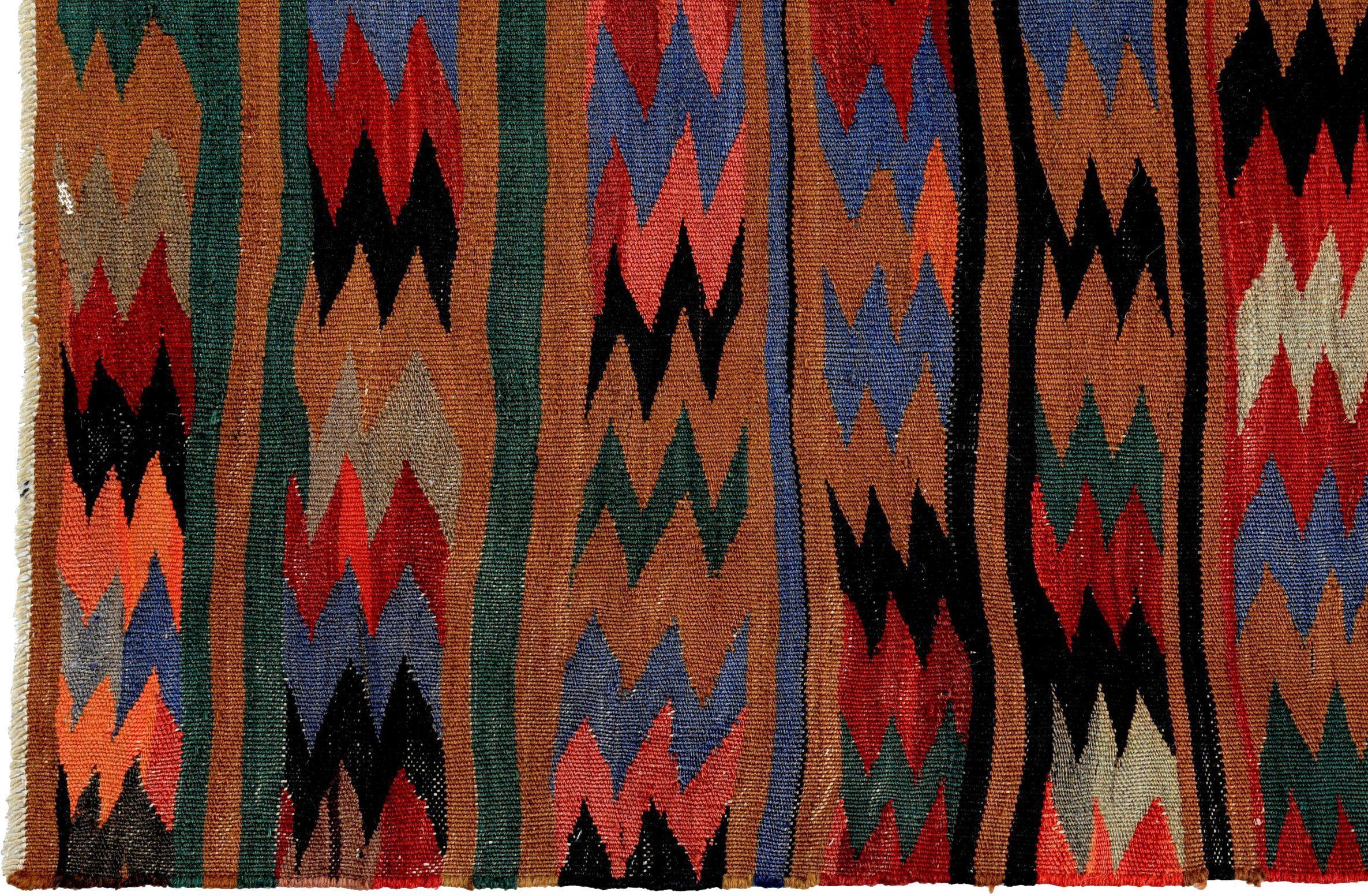 Alfombra Persa Kilim Circa 1910 - Lana Azul Verde Rojo Diseño - 89330 en Excelente estado para la venta en Dallas, TX