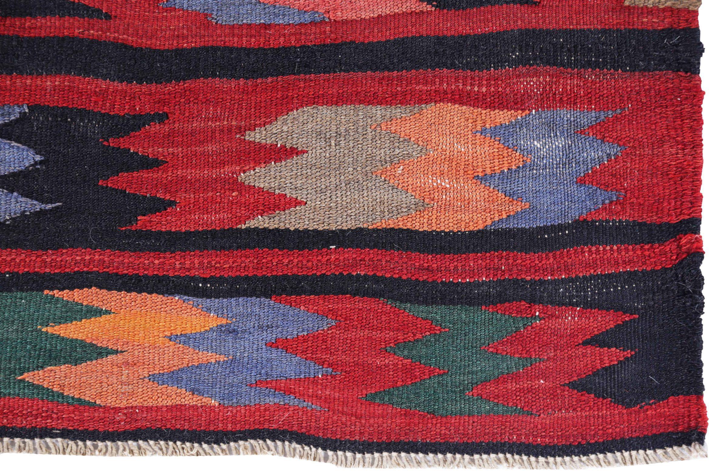 Persische Kilim Läufer Teppich CIRCA 1910 - Wolle Blau Grün Rot Gelb Design - 91356 im Zustand „Hervorragend“ im Angebot in Dallas, TX