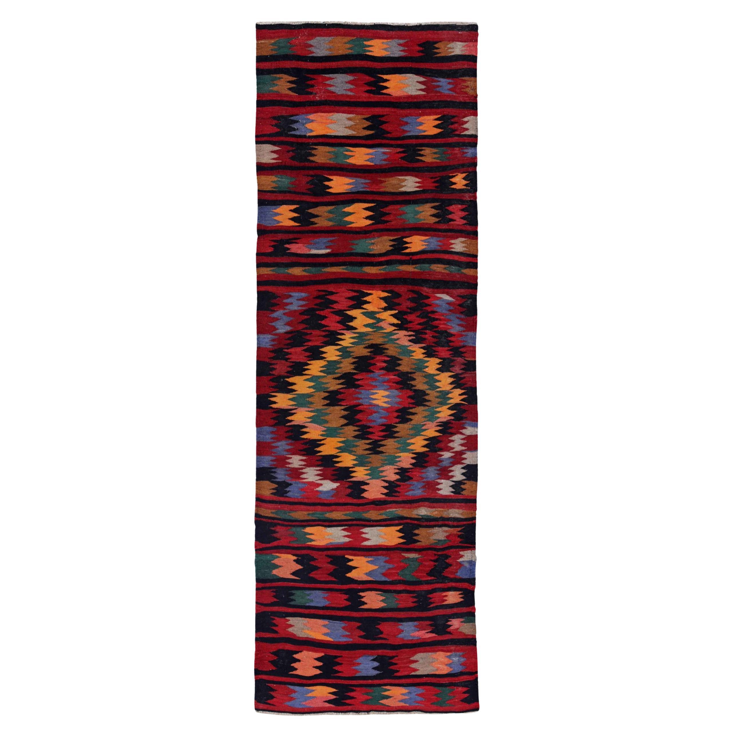 Alfombra Persa Kilim Circa 1910 - Lana Azul Verde Rojo Amarillo Diseño - 91356