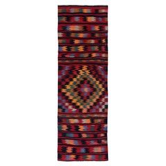 Alfombra Persa Kilim Circa 1910 - Lana Azul Verde Rojo Amarillo Diseño - 91356