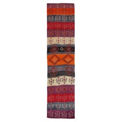 Tapis de couloir Kilim persan vers 1910 - revers en laine bleu ivoire orange - 91543