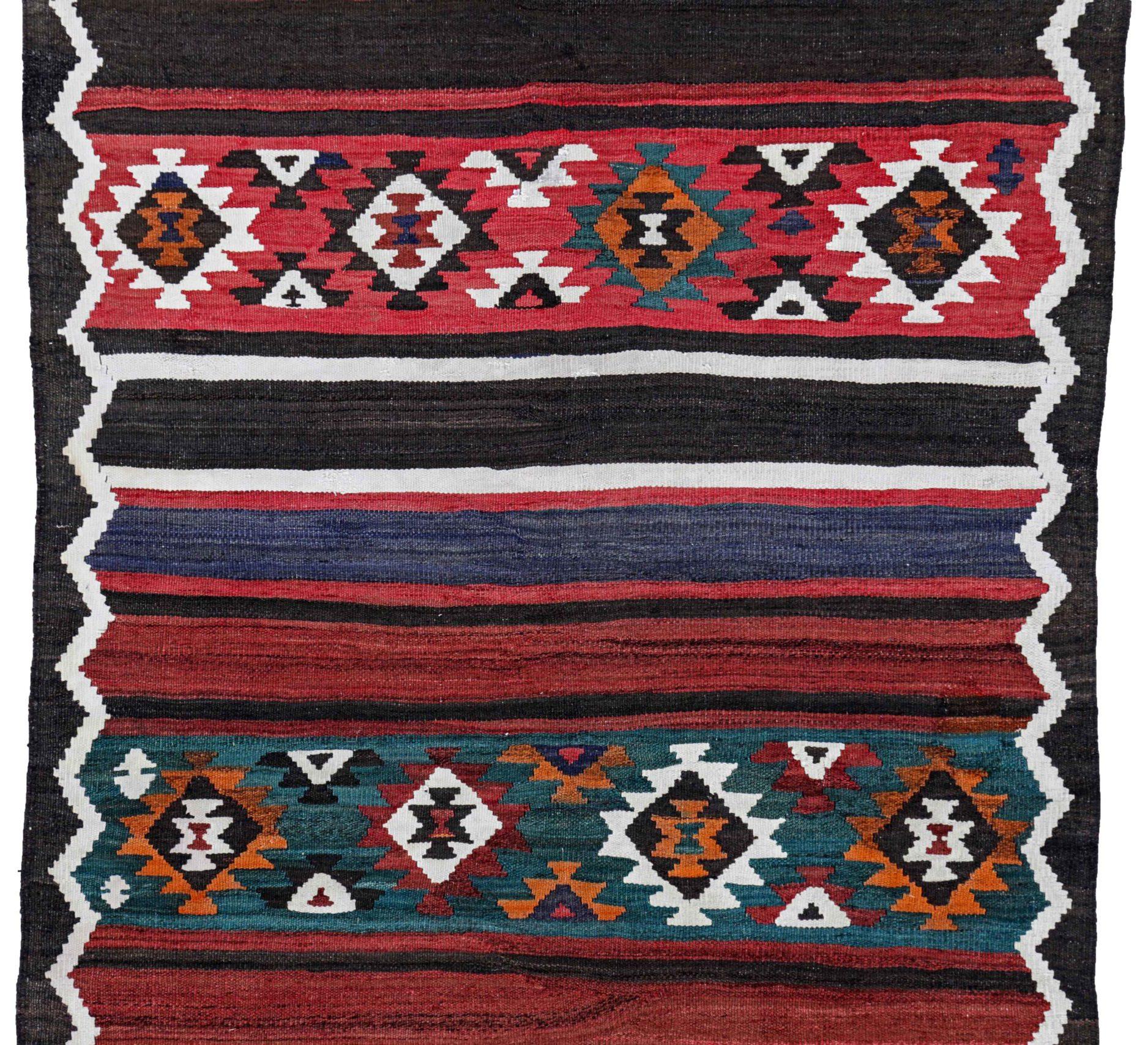 Persischer Kelim-Läufer Circa 1910 - Wolle Blau Elfenbein Rot Design - 91262 (Asiatisch) im Angebot