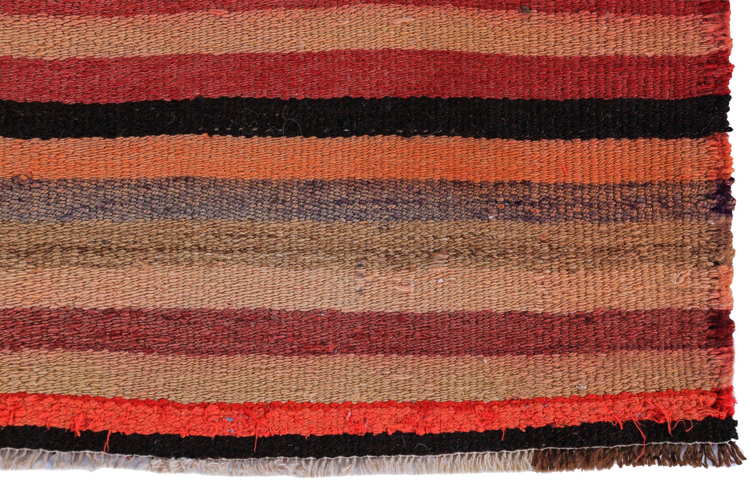 Persischer Kelim-Läufer Circa 1910 - Wolle Blau Orange Rot Design - 89450 (Asiatisch) im Angebot
