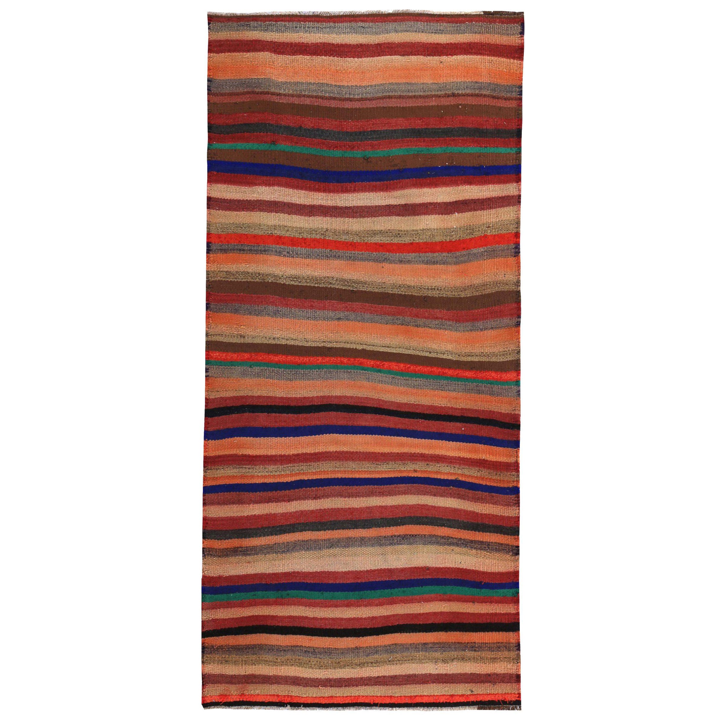 Persischer Kelim-Läufer Circa 1910 - Wolle Blau Orange Rot Design - 89450