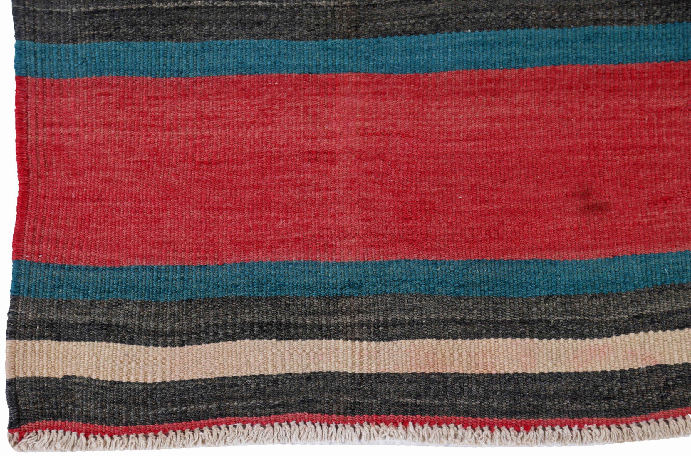 Persischer Kelim-Läufer Circa 1910 - Wolle Blau Orange Rot Design - 91470 (20. Jahrhundert) im Angebot