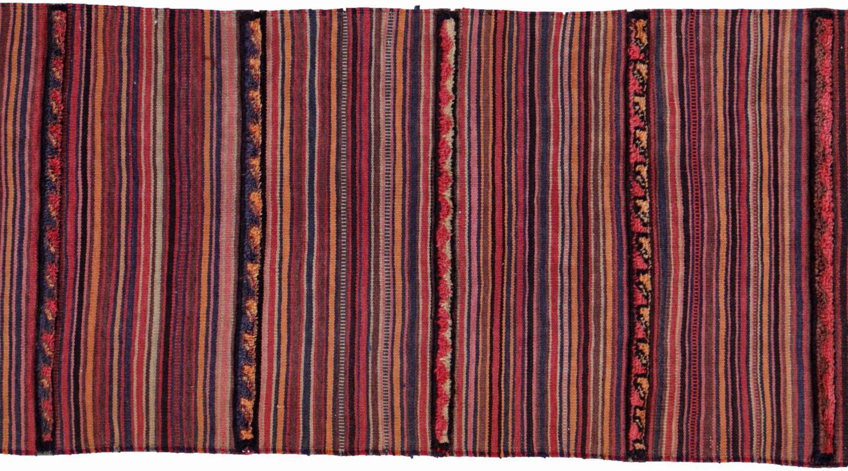 Asiatico Rug & Kilim persiano del 1910 - lana blu rosa rosso giallo - 91485 in vendita