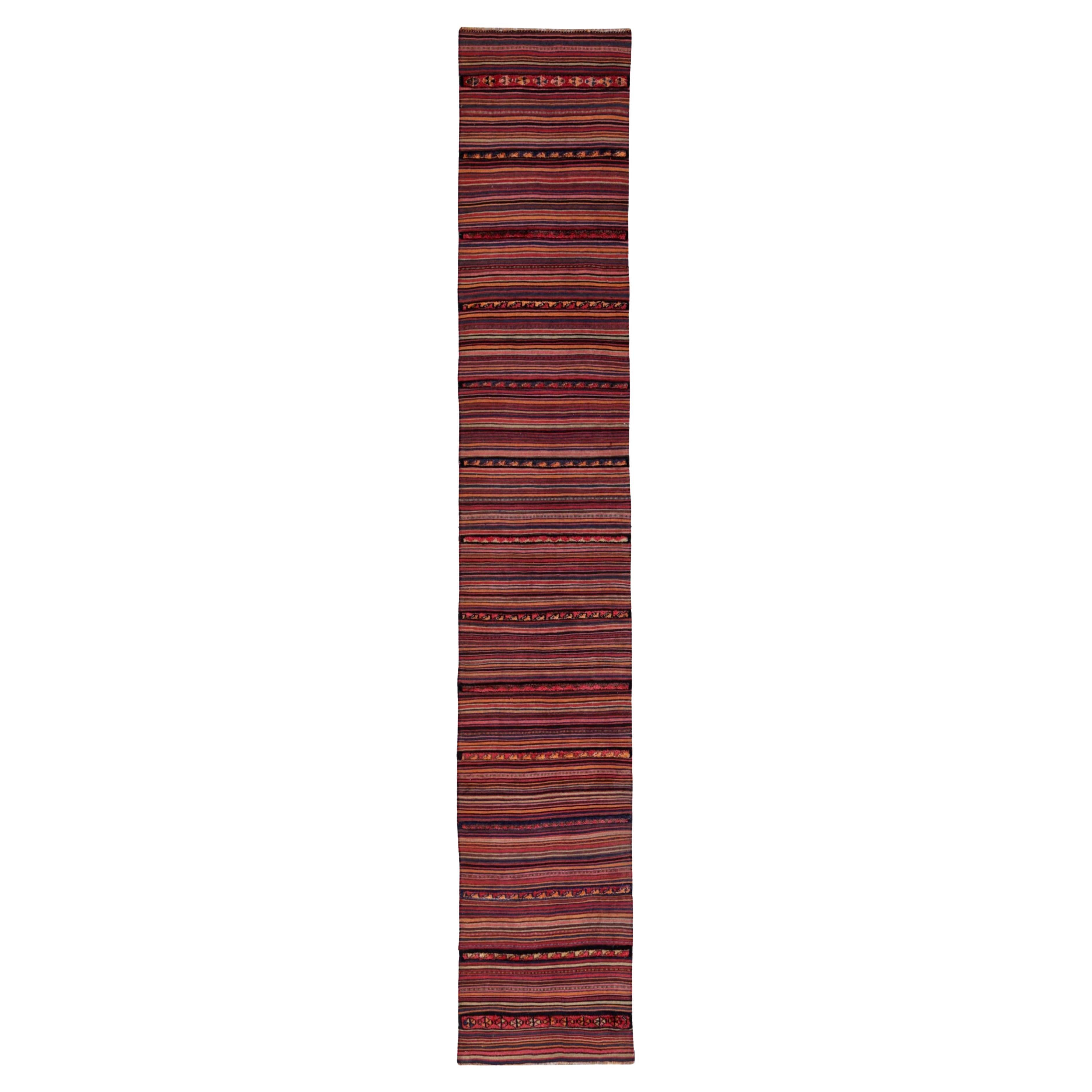 Persian Kilim Runner Rug Circa 1910 - Wool Blue Pink Red Yellow Design - 91485