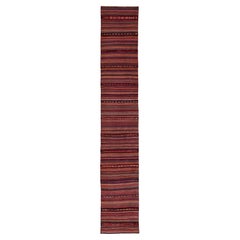 Persian Kilim Runner Rug Circa 1910 - Wool Blue Pink Red Yellow Design - 91485