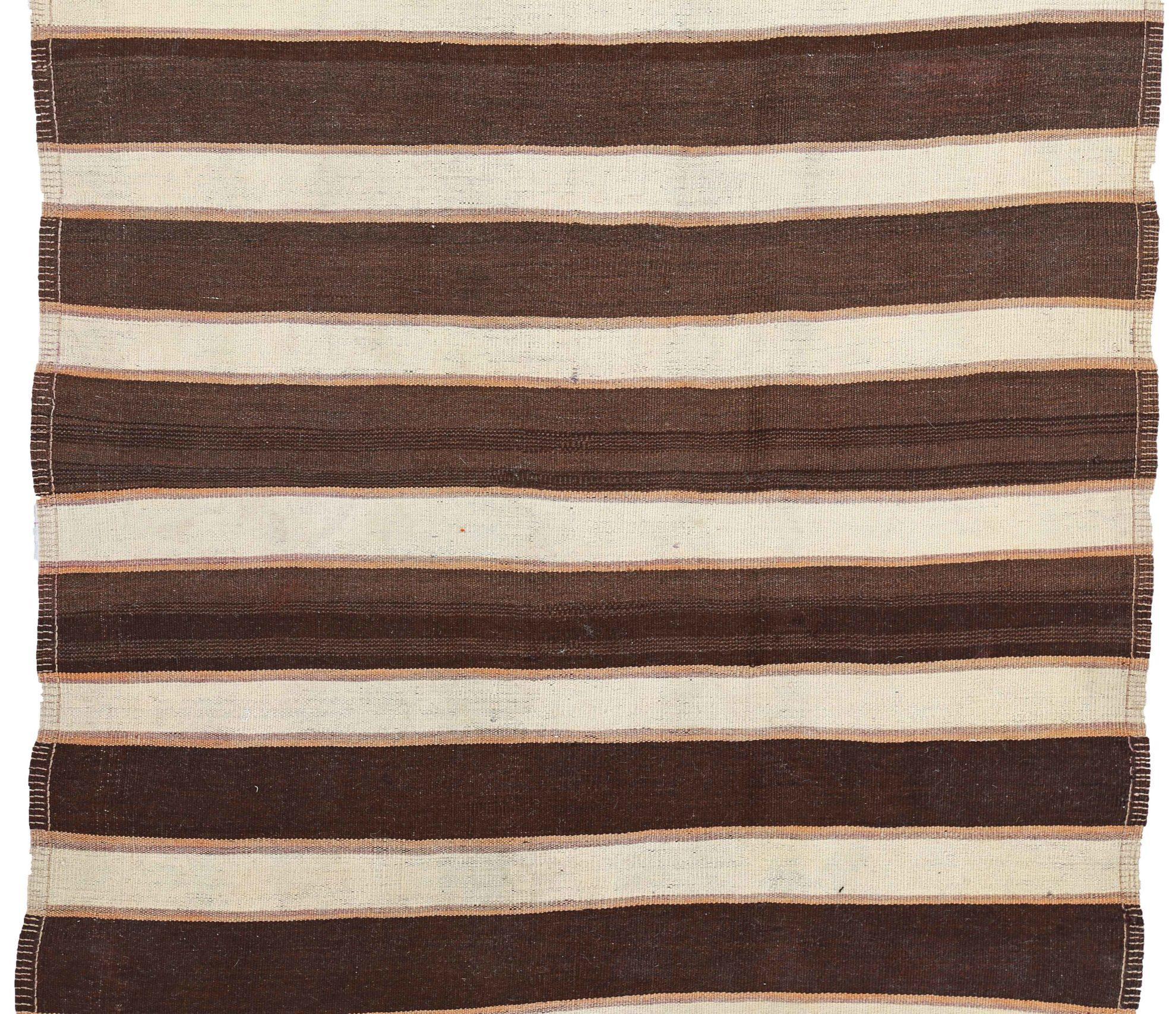 Persische Kilim Läufer Teppich CIRCA 1910 - Wolle Braun Elfenbein Orange Design - 91275 (Asiatisch) im Angebot