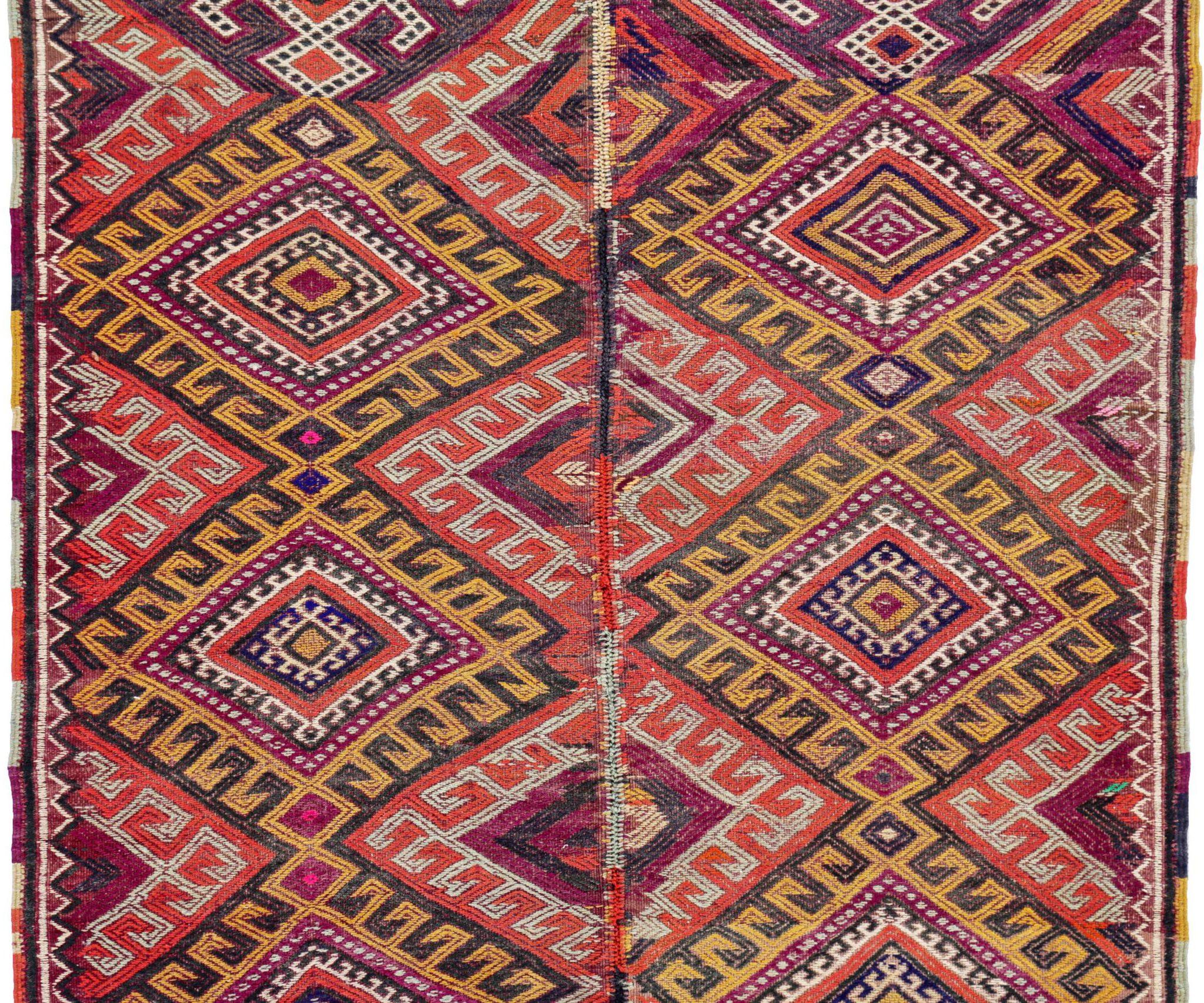 Persische Kilim Läufer Teppich Circa 1910 - Wolle Braun Elfenbein Rot Gelb Design - 91237 (Asiatisch) im Angebot