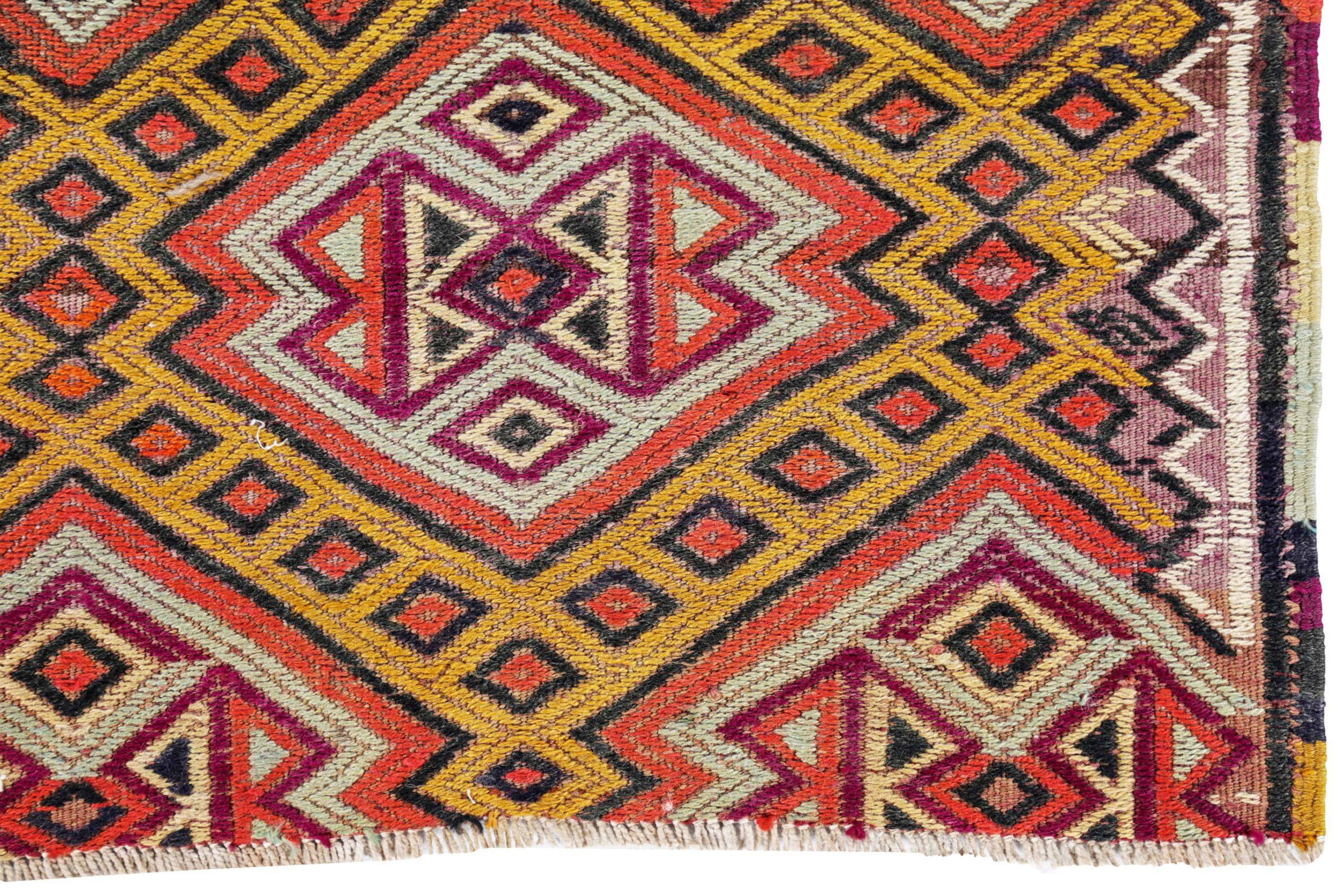 Persische Kilim Läufer Teppich Circa 1910 - Wolle Braun Elfenbein Rot Gelb Design - 91237 (20. Jahrhundert) im Angebot