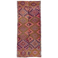 Persische Kilim Läufer Teppich Circa 1910 - Wolle Braun Elfenbein Rot Gelb Design - 91237