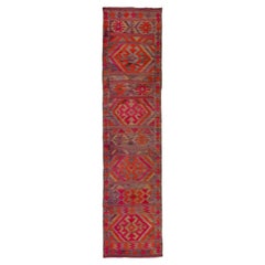 Persische Kilim Läufer Teppich CIRCA 1910 - Wolle Braun Orange Rosa Rot Design - 91152