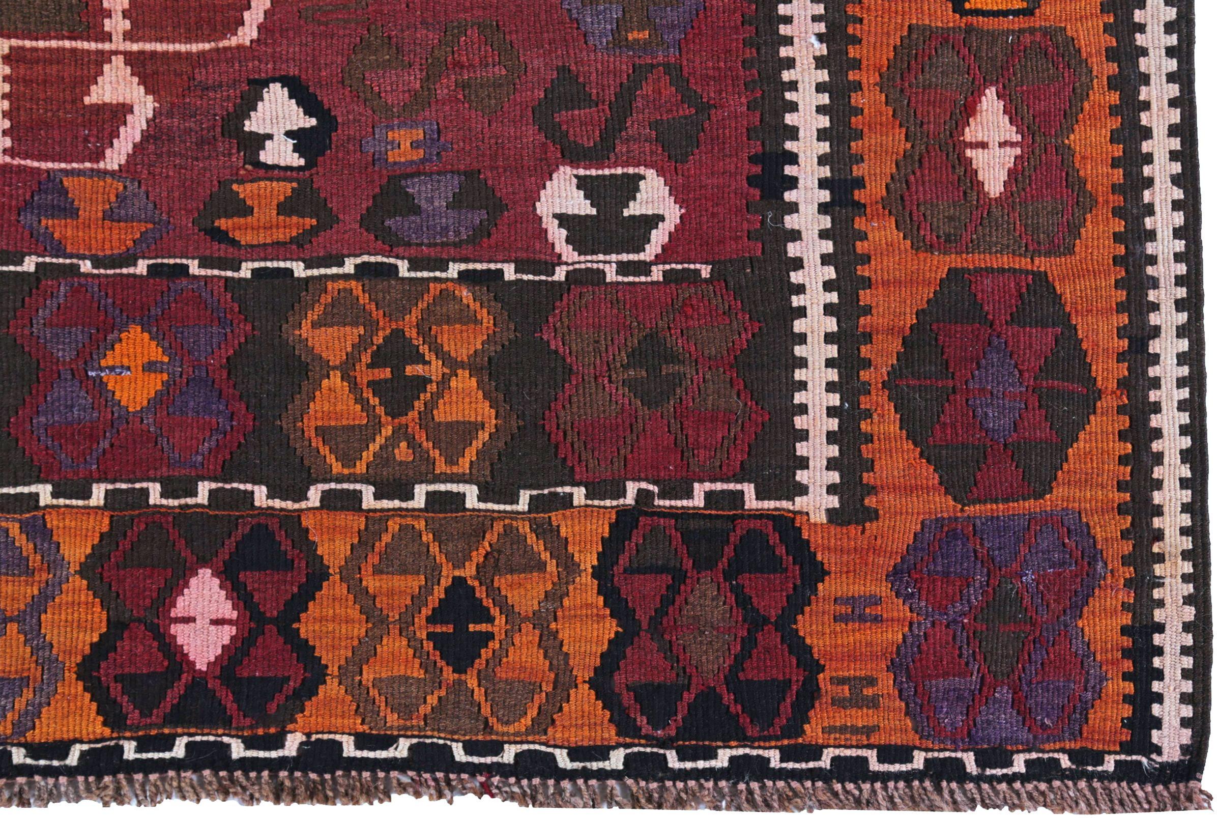 Persische Kilim Läufer Teppich CIRCA 1910 - Wolle Braun Orange Rot Design - 89519 im Zustand „Hervorragend“ im Angebot in Dallas, TX