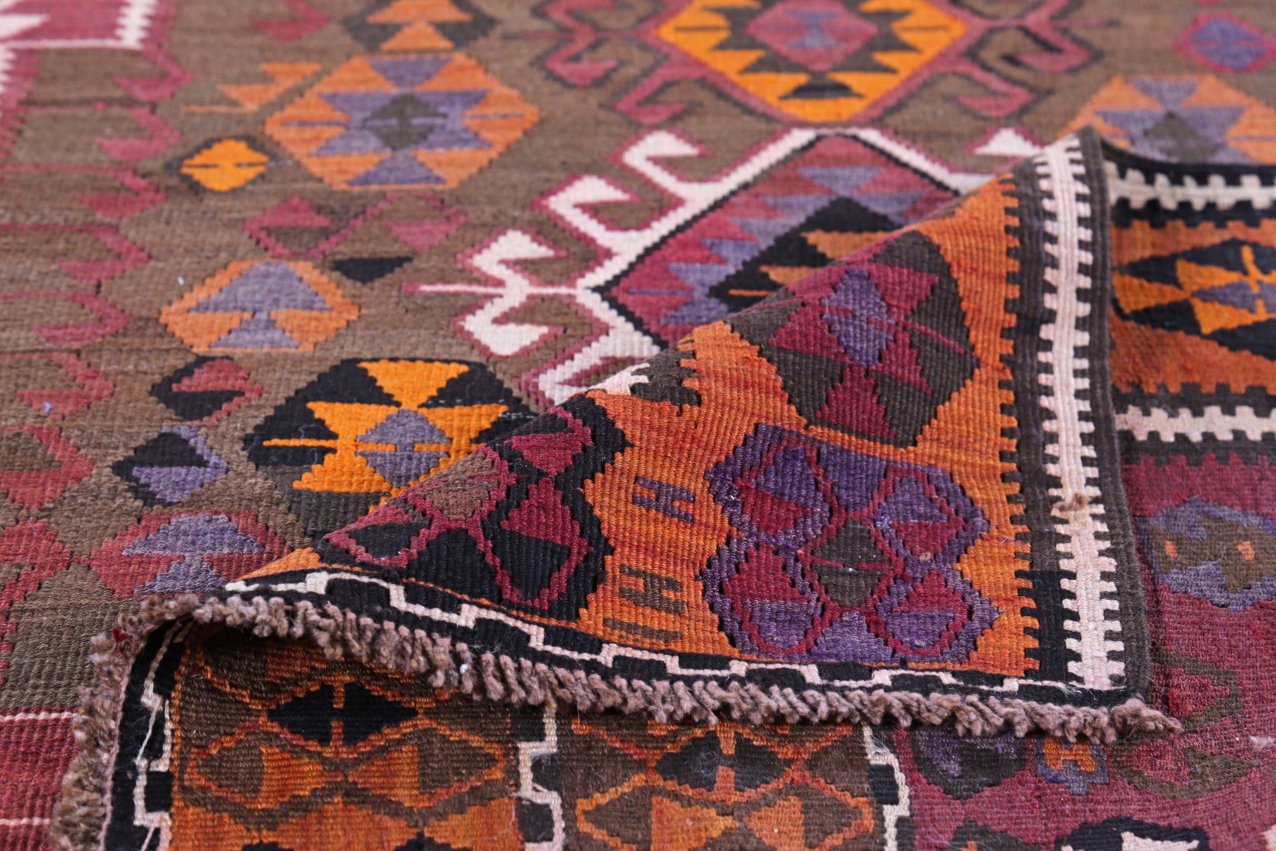 Persische Kilim Läufer Teppich CIRCA 1910 - Wolle Braun Orange Rot Design - 89519 (20. Jahrhundert) im Angebot