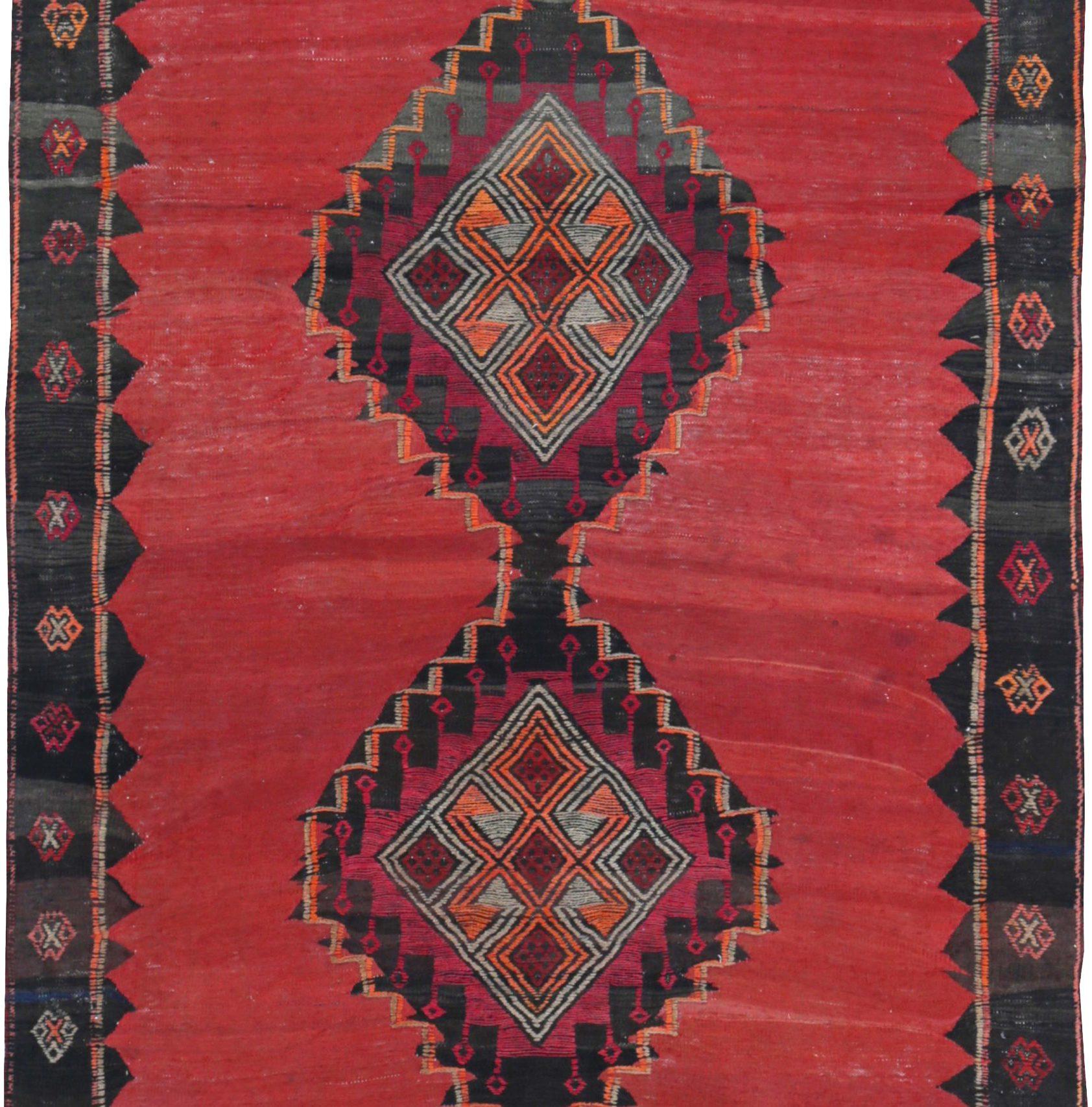 Persische Kilim Läufer Teppich CIRCA 1910 - Wolle braun rosa rot Design - 89489 (Asiatisch) im Angebot