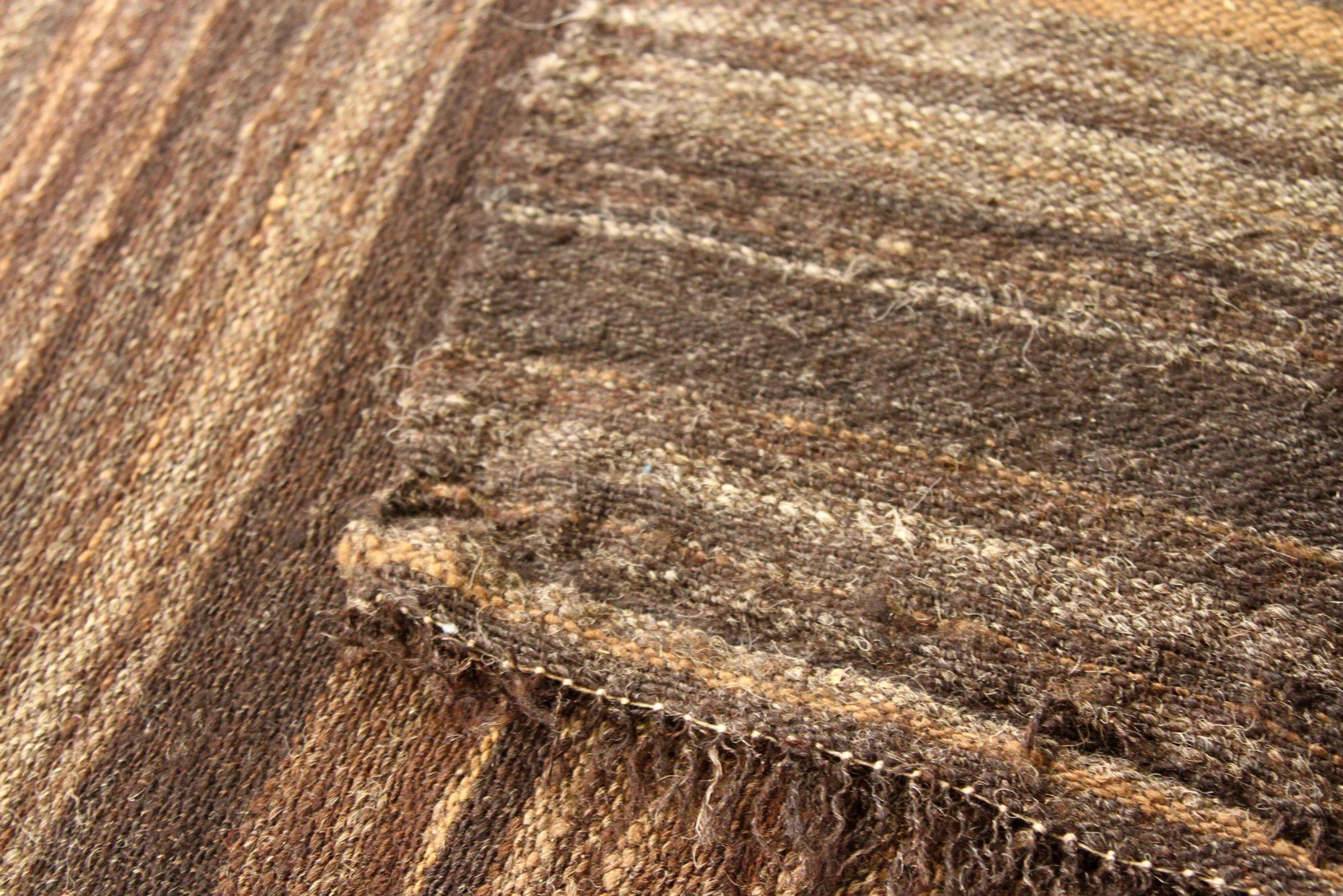 Persian Kilim Runner Rug Circa 1910 - Wool Brown Yellow 74159 In Excellent Condition For Sale In Dallas, TX