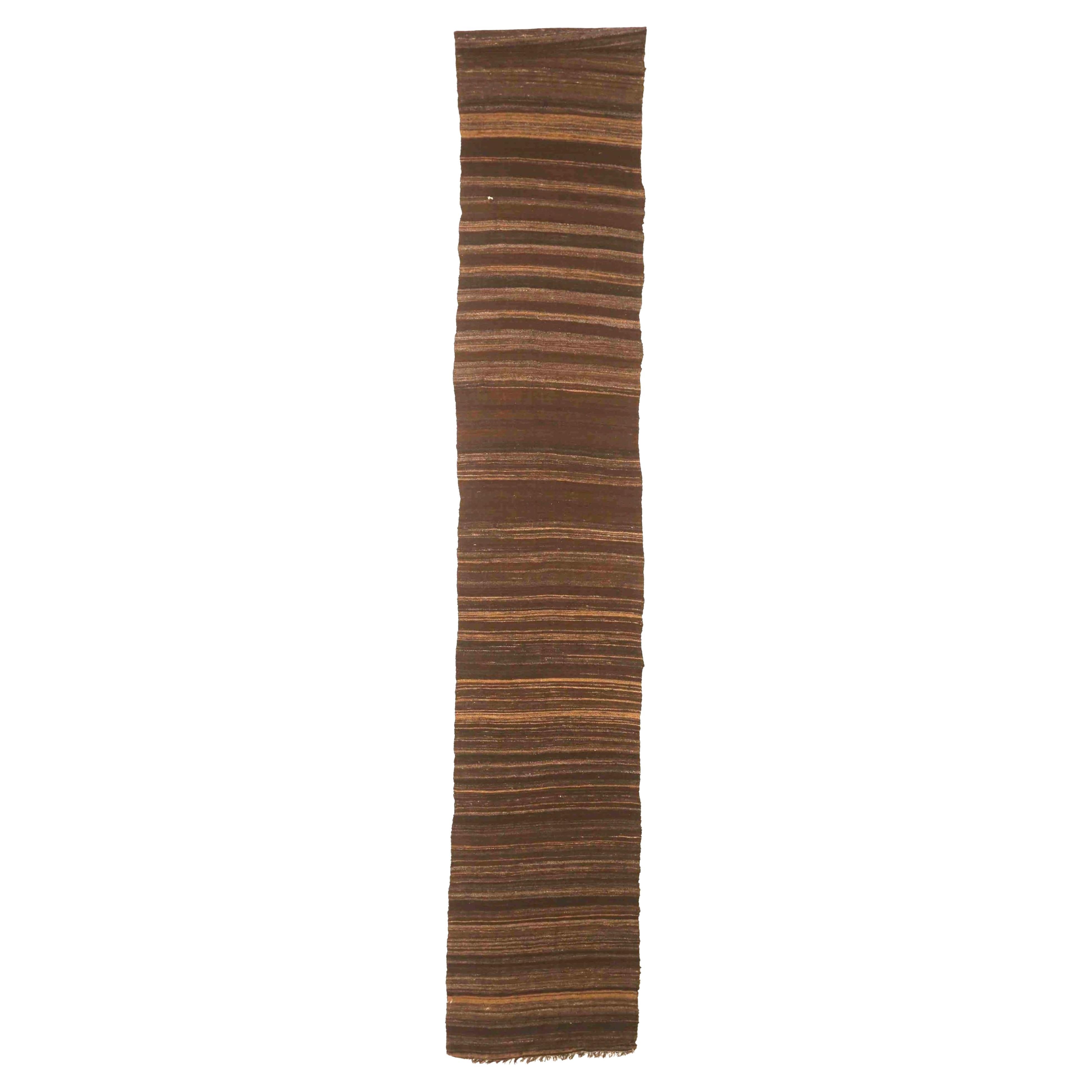 Persische Kilim Läufer Teppich CIRCA 1910 - Wolle Braun Gelb 74159