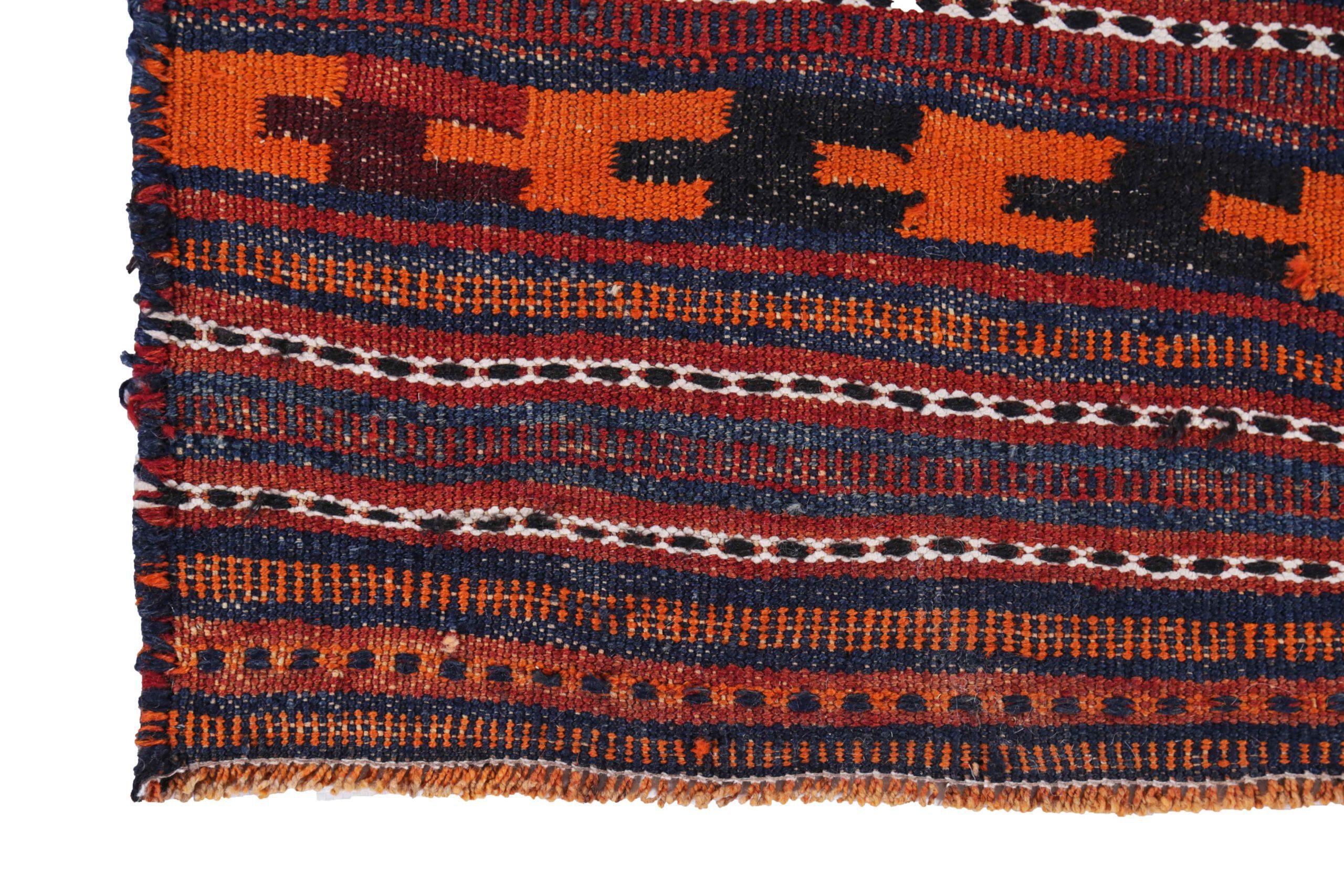 Persischer Kelim-Läufer Circa 1910 - Wolle Elfenbein Orange Rot Design - 91533 im Zustand „Hervorragend“ im Angebot in Dallas, TX
