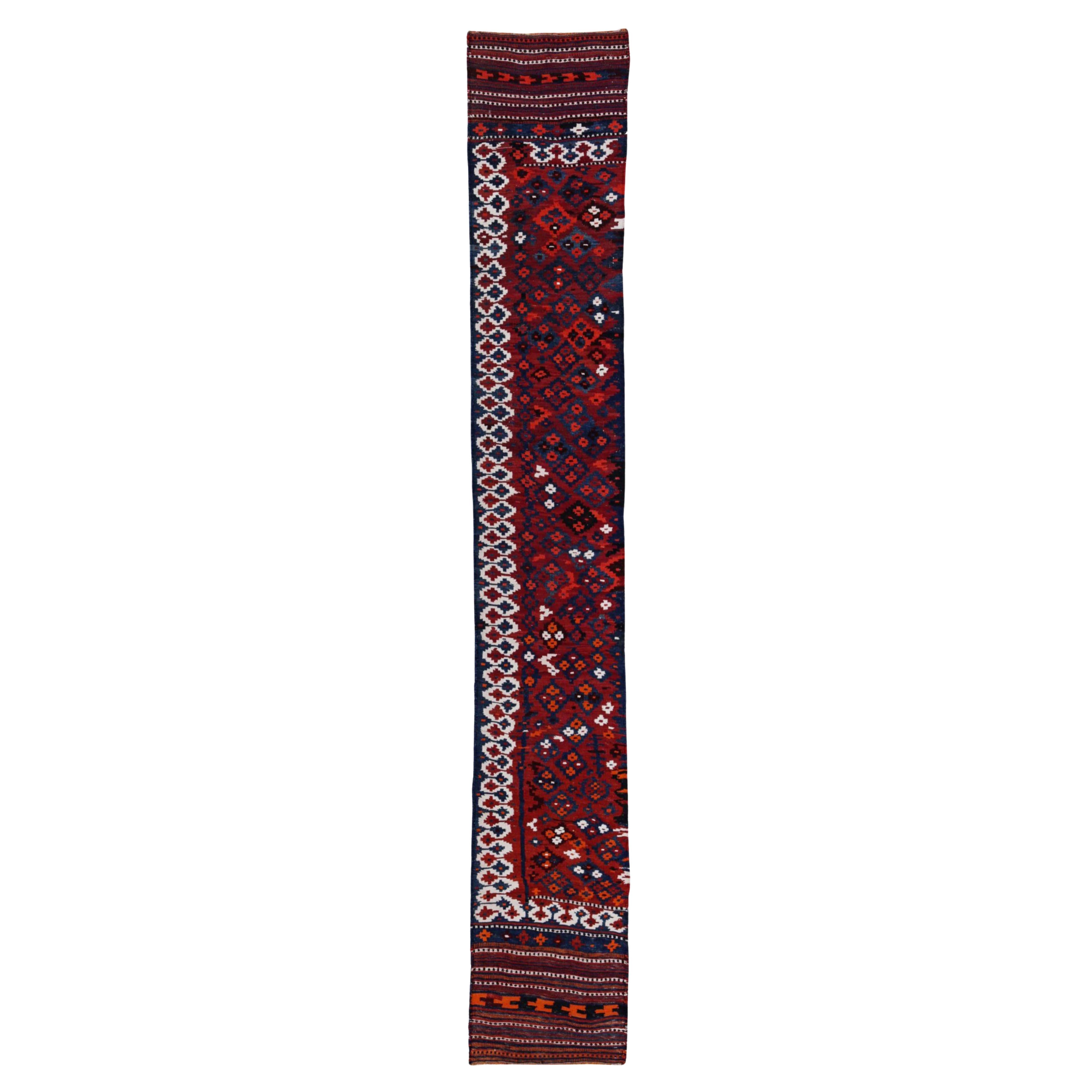 Tapis de course persan Kilim Circa 1910 - Laine Ivoire Orange Rouge Design/One - 91533