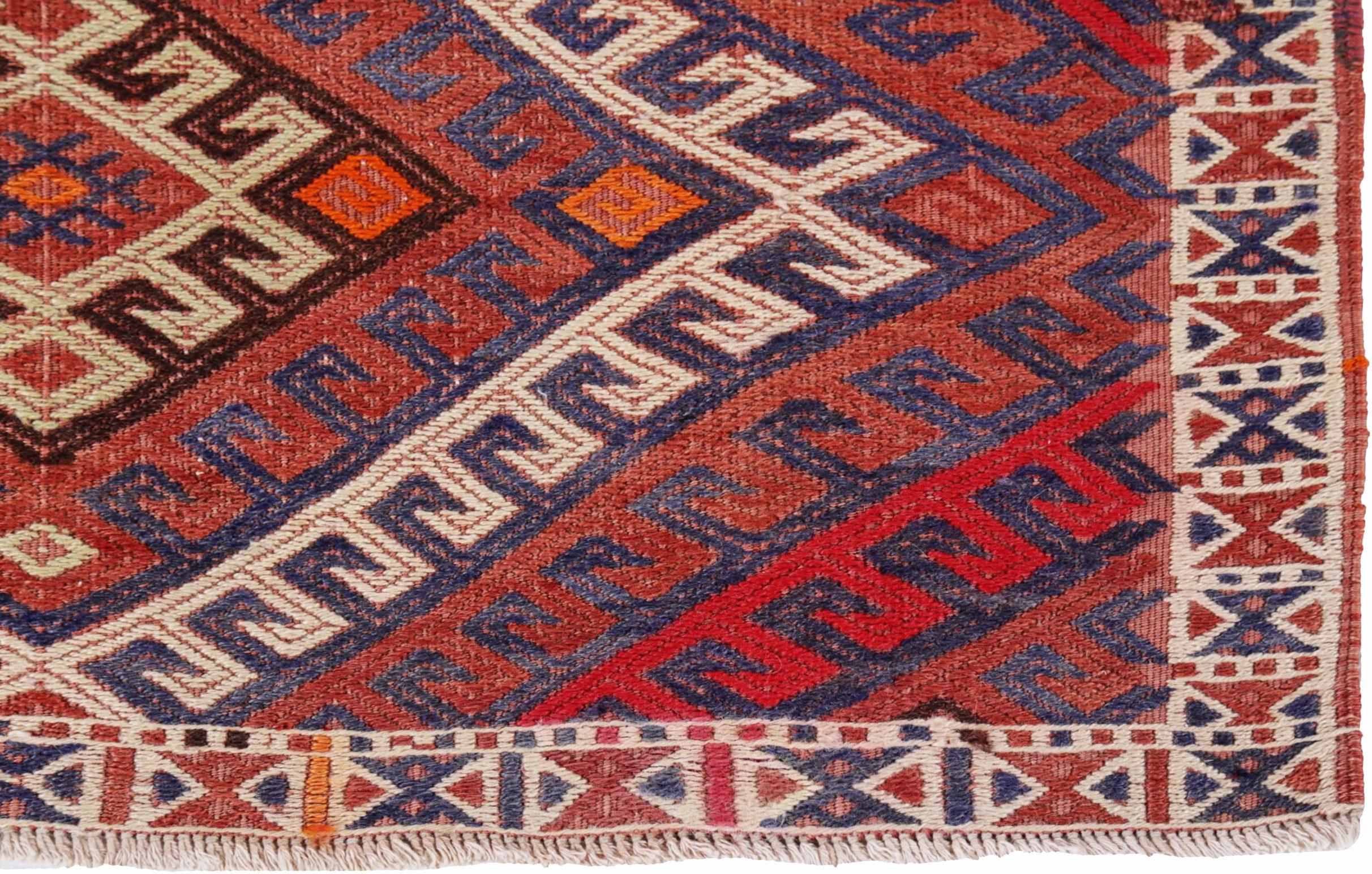 Persischer Kelim-Läufer Circa 1910 - Wolle Elfenbein Orange Rot Design - 91540 (20. Jahrhundert) im Angebot