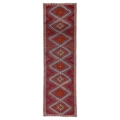 Tapis de course persan Kilim Circa 1910 - Laine Ivoire Orange Rouge Design/One - 91540