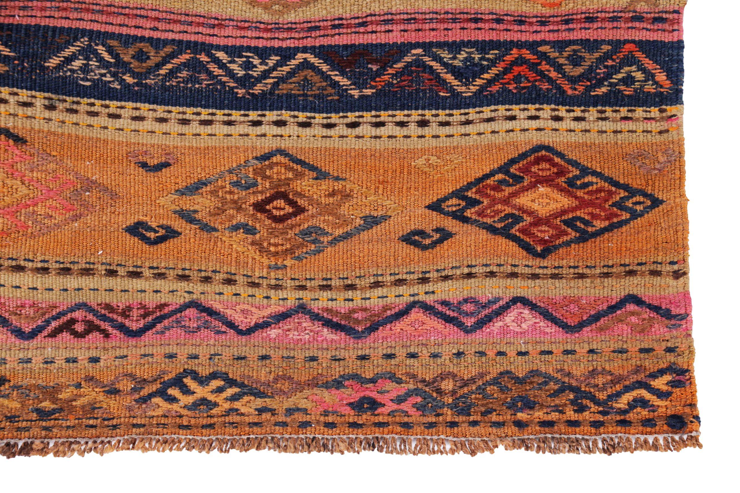 Persische Kilim Läufer Teppich CIRCA 1910 - Wolle Orange Rosa Gelb Design - 91541 (20. Jahrhundert) im Angebot