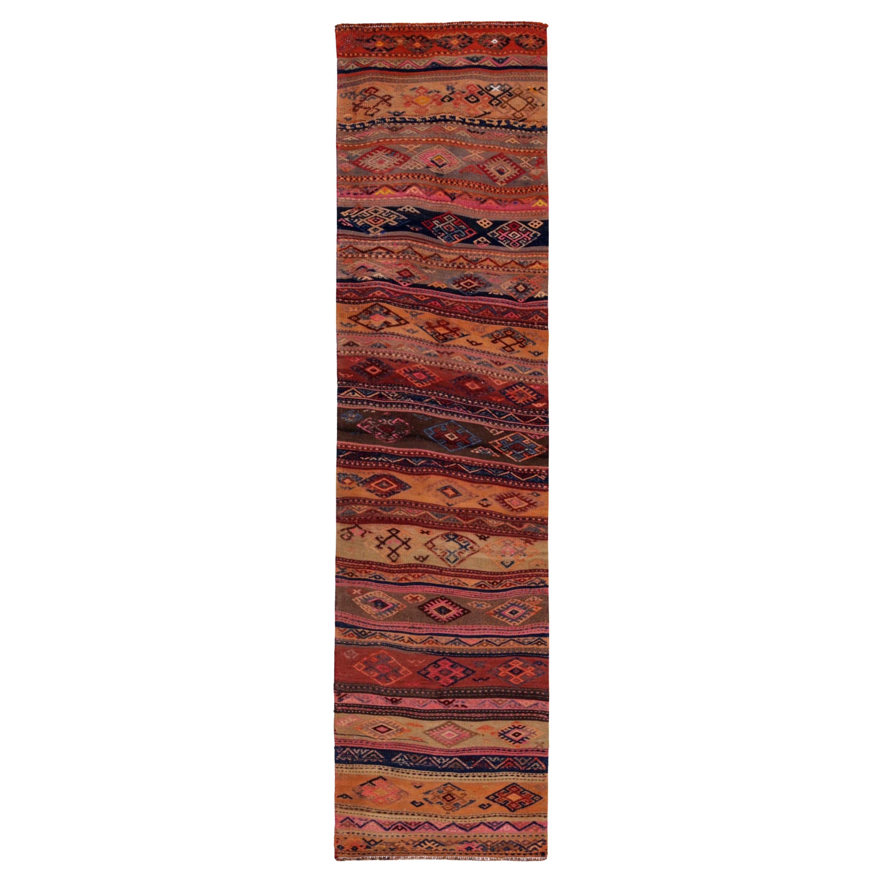 Persian Kilim Runner Rug Circa 1910 - Wool Orange Pink Yellow Design - 91541