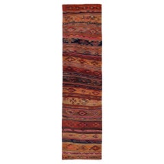 Persian Kilim Runner Rug Circa 1910 - Wool Orange Pink Yellow Design - 91541