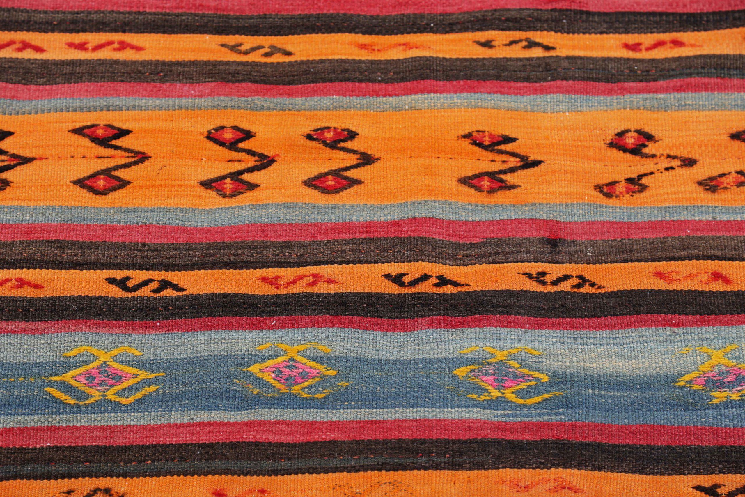 Asiatico Tappeto persiano Kilim piccolo - Lana Blu Marrone Arancione Rosa Rosso - 91159 in vendita