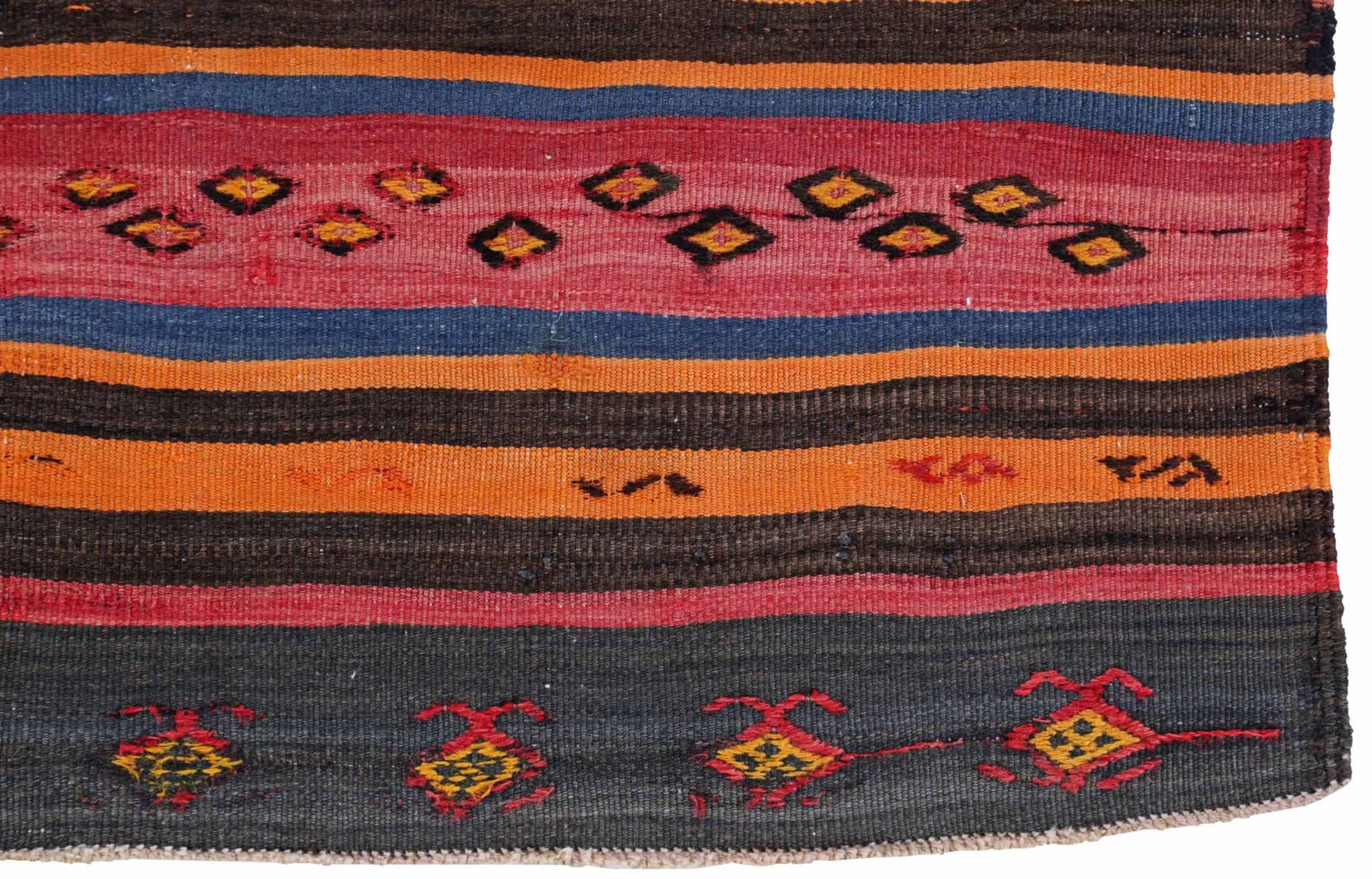 Tappeto persiano Kilim piccolo - Lana Blu Marrone Arancione Rosa Rosso - 91159 In condizioni ottime in vendita a Dallas, TX