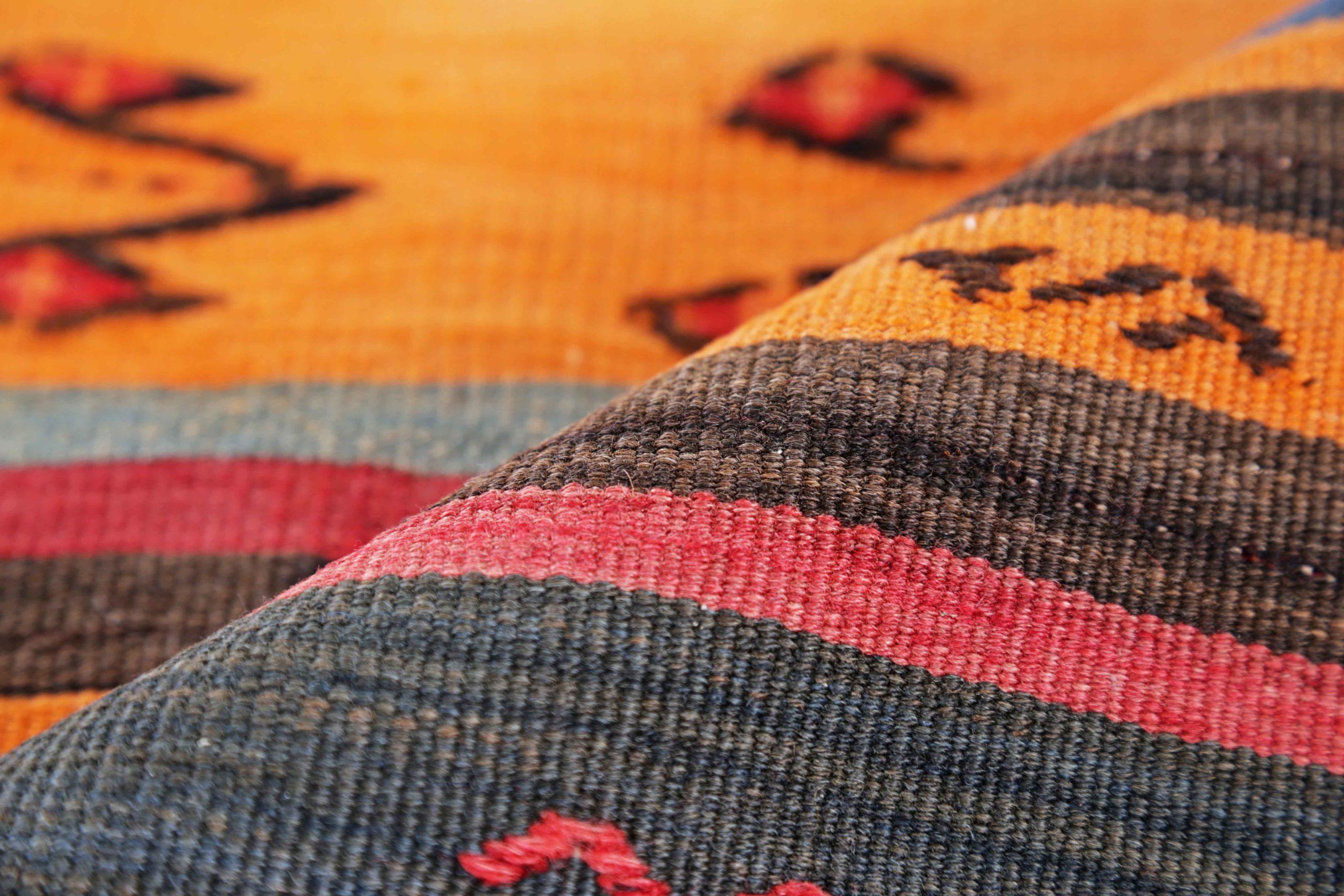 XX secolo Tappeto persiano Kilim piccolo - Lana Blu Marrone Arancione Rosa Rosso - 91159 in vendita