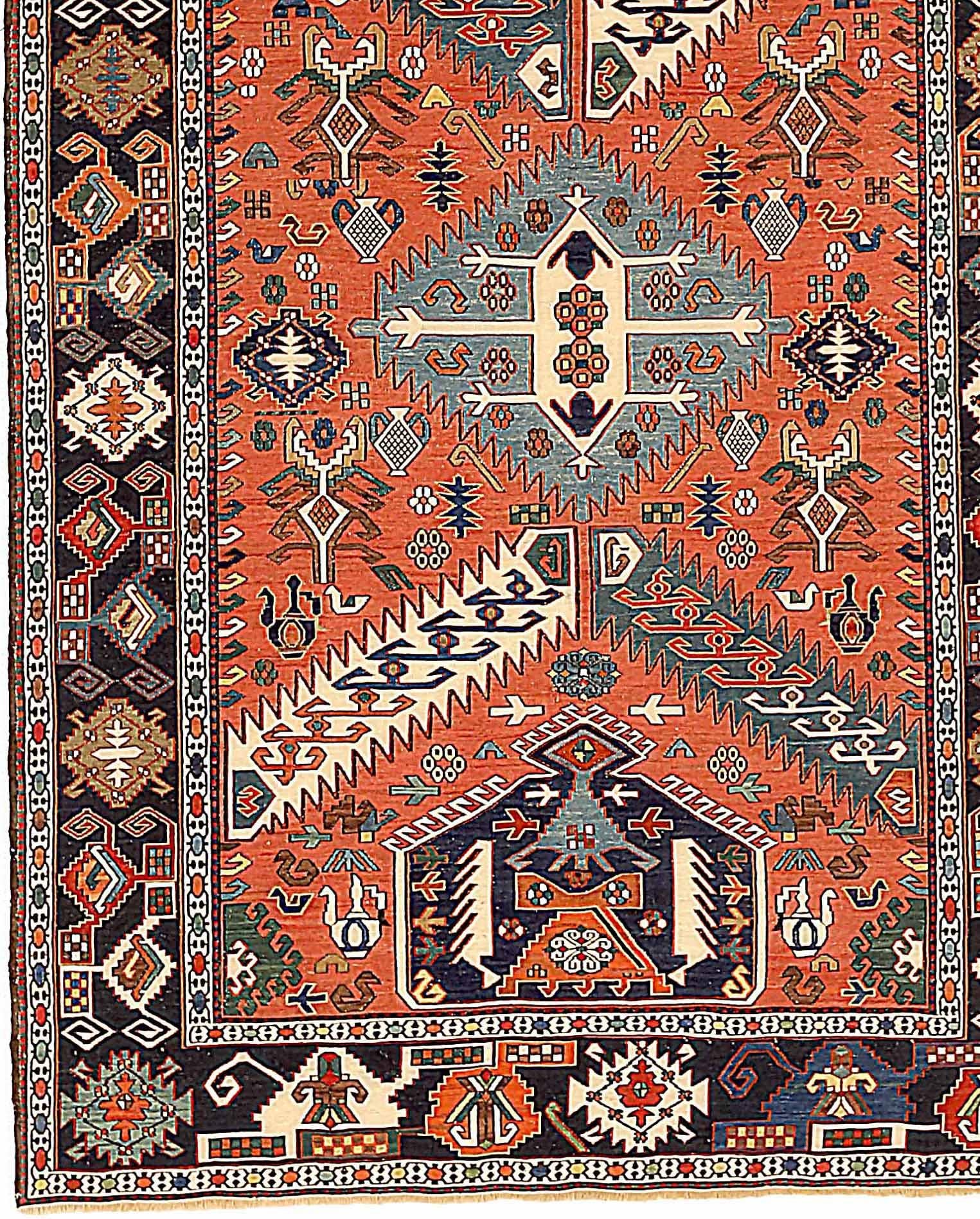 Persischer Kelim-Teppich - Wolle Blau Grün Elfenbein Rot 73903 (Asiatisch) im Angebot