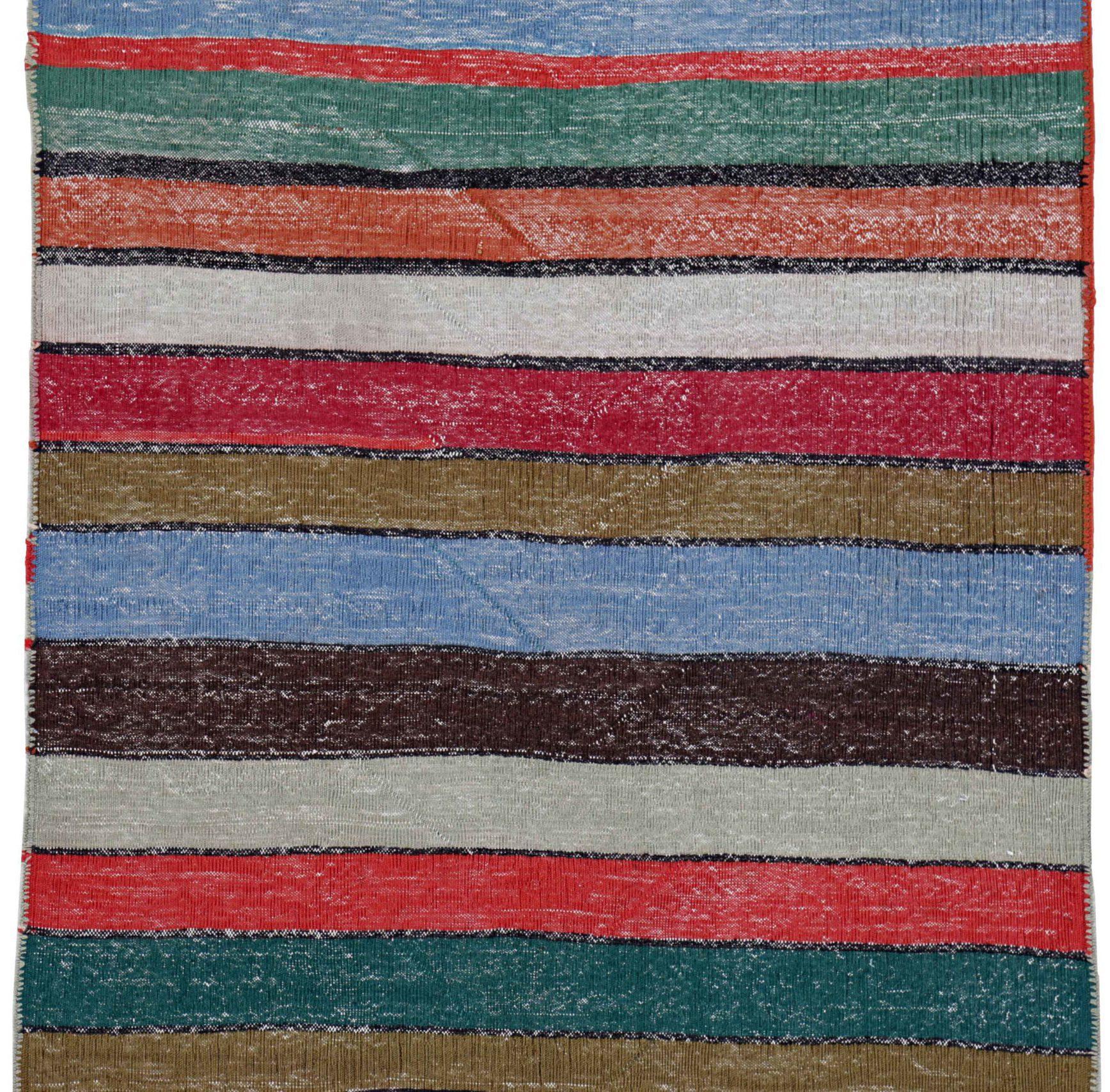 Asiatique Petit tapis persan Kilim - Laine bleu vert orange rouge jaune - 91121 en vente