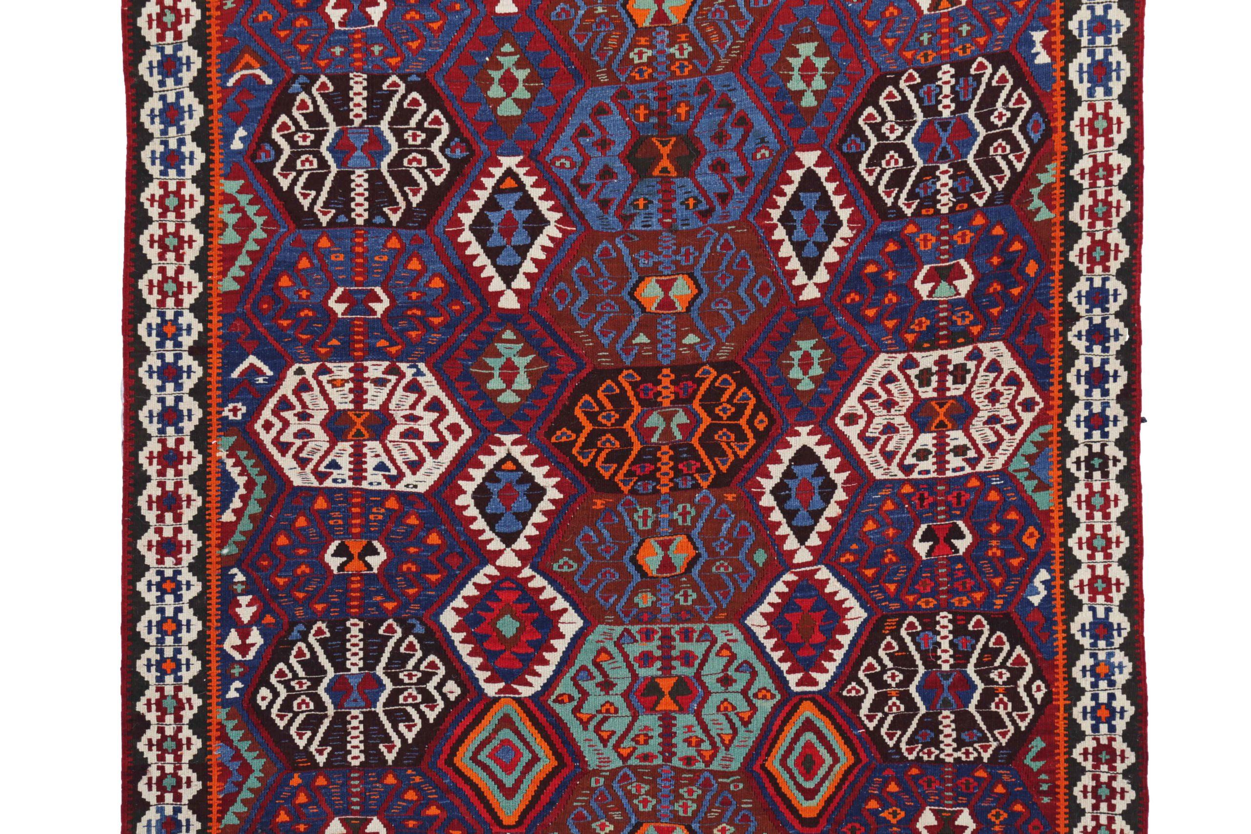Asiatico Tappeto persiano Kilim Small - Lana Blu Avorio Arancione - 91526 in vendita
