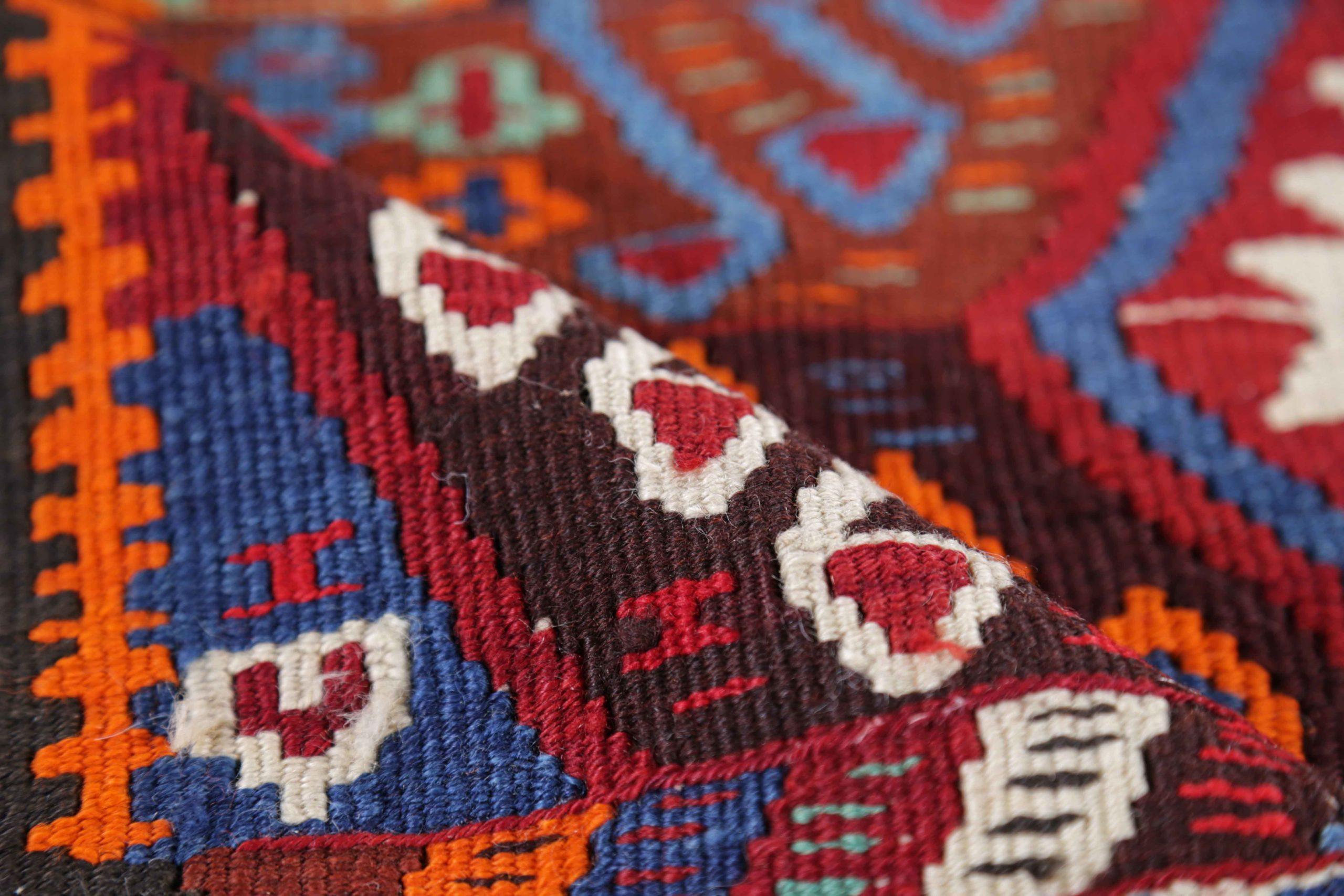 XX secolo Tappeto persiano Kilim Small - Lana Blu Avorio Arancione - 91526 in vendita