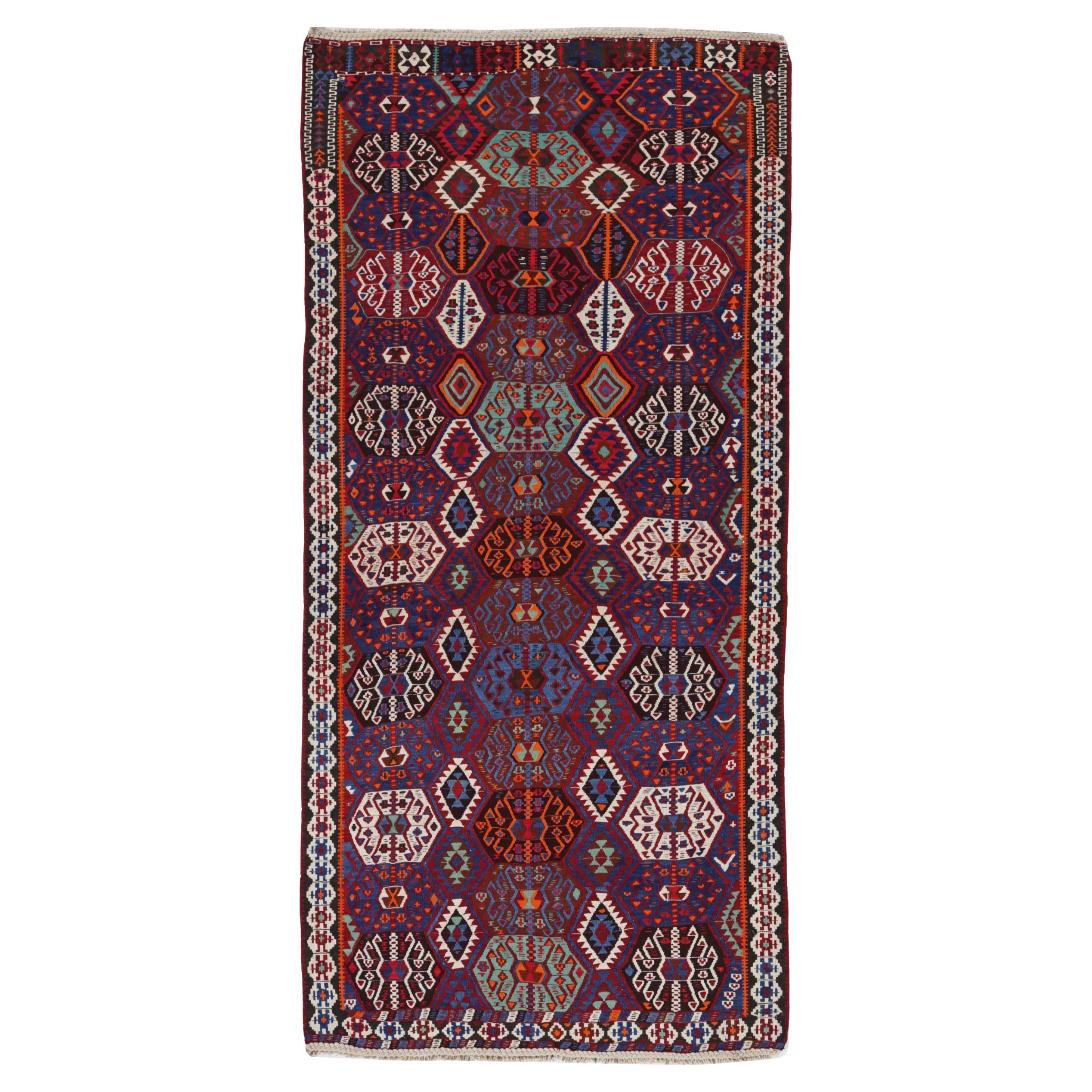 Tappeto persiano Kilim Small - Lana Blu Avorio Arancione - 91526 in vendita