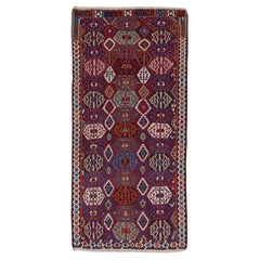 Persian Kilim Small Rug - Wool Blue Ivory Orange Design - 91526